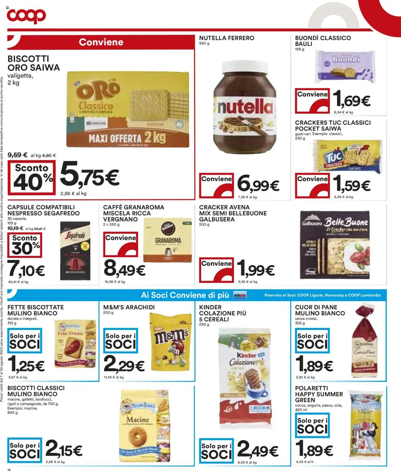 Volantino COOP del 07.08.2025 | Pagina: 14 | Prodotti: Biscotti, Nutella, Data, Arachidi