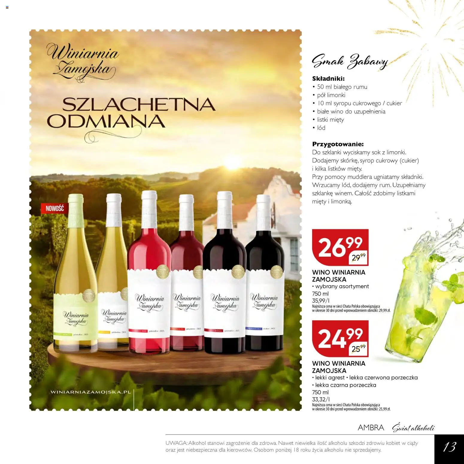Chata Polska Gazetka - Mocna Oferta od 03.02.2026 | Strona: 13 | Produkty: Syrop, Wino Winiarnia Zamojska, Winiarnia Zamojska, Alkohol