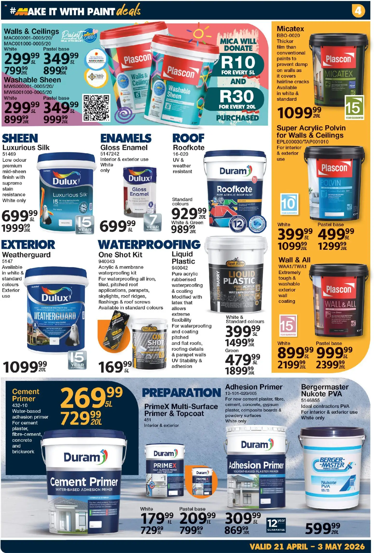 New MICA catalogue – valid from 21.04.2026 | Page: 4 | Products: Gloss, Paint, Plaster, Cement