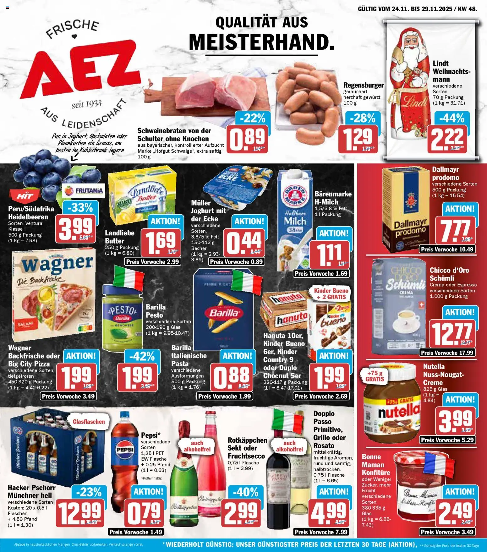 AEZ Prospekt 	 – gültig ab 24.11.2025 | Seite: 1 | Produkte: Butter, Joghurt, Barilla pesto, Nutella