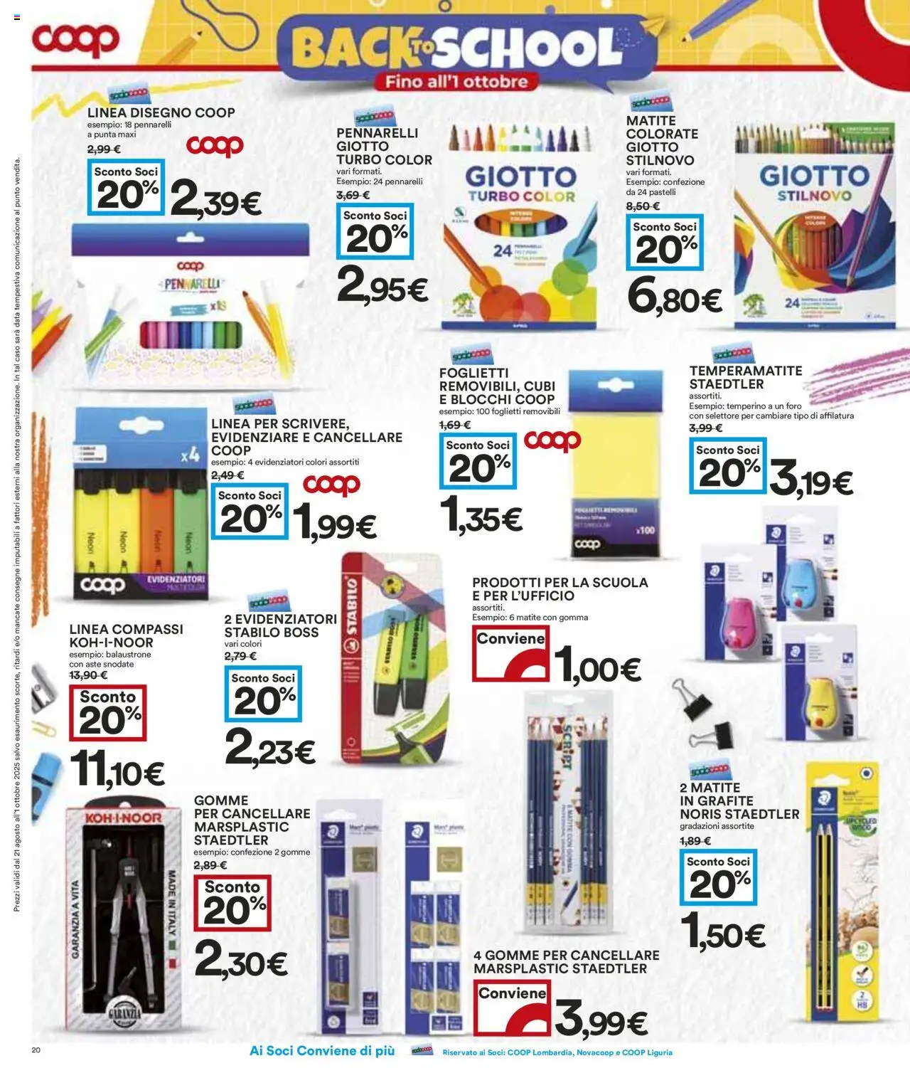 Volantino COOP del 21.08.2025 | Pagina: 20 | Prodotti: Temperamatite, Temperino, Pennarelli, Pastelli
