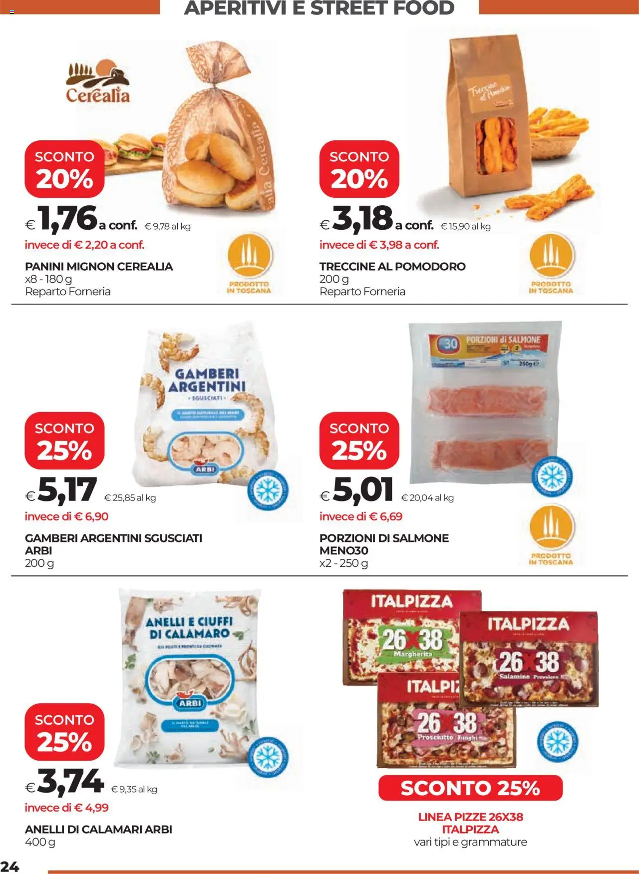 Volantino COOP del 19.06.2025 | Pagina: 24 | Prodotti: Provolone, Pizza, Gamberi, Calamari