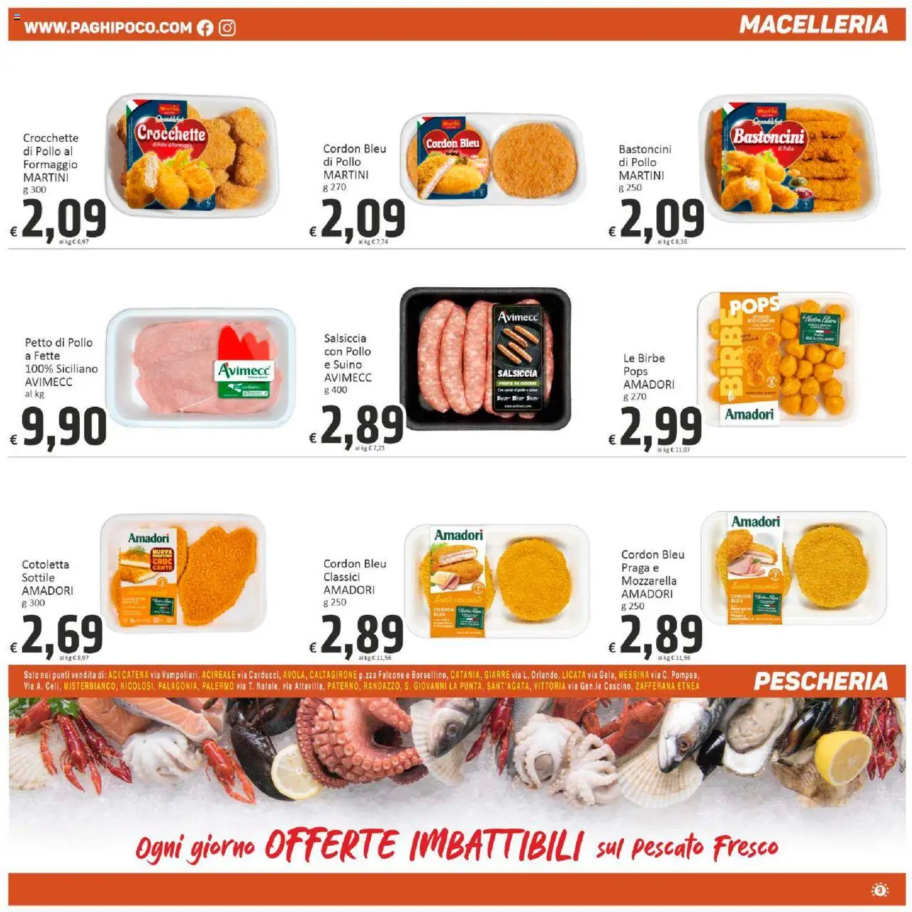 Volantino Paghi Poco del 20.10.2025 | Pagina: 3 | Prodotti: Petto di Pollo, Pollo, Formaggio, Crocchette