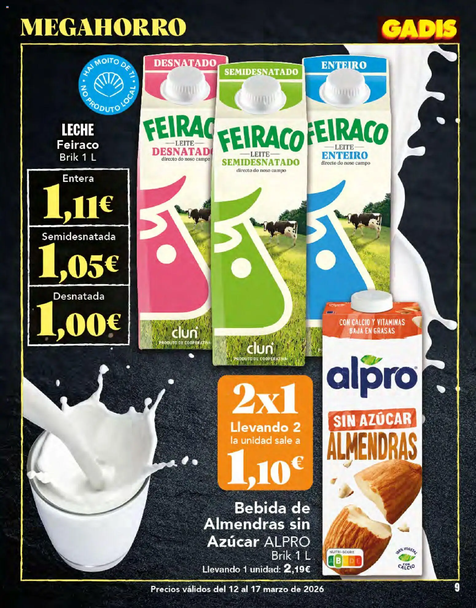 Gadis folleto │ válido desde el 12.03.2026 | Página: 9 | Productos: Leche, Bebida de almendras, Bebida de almendras sin azúcar