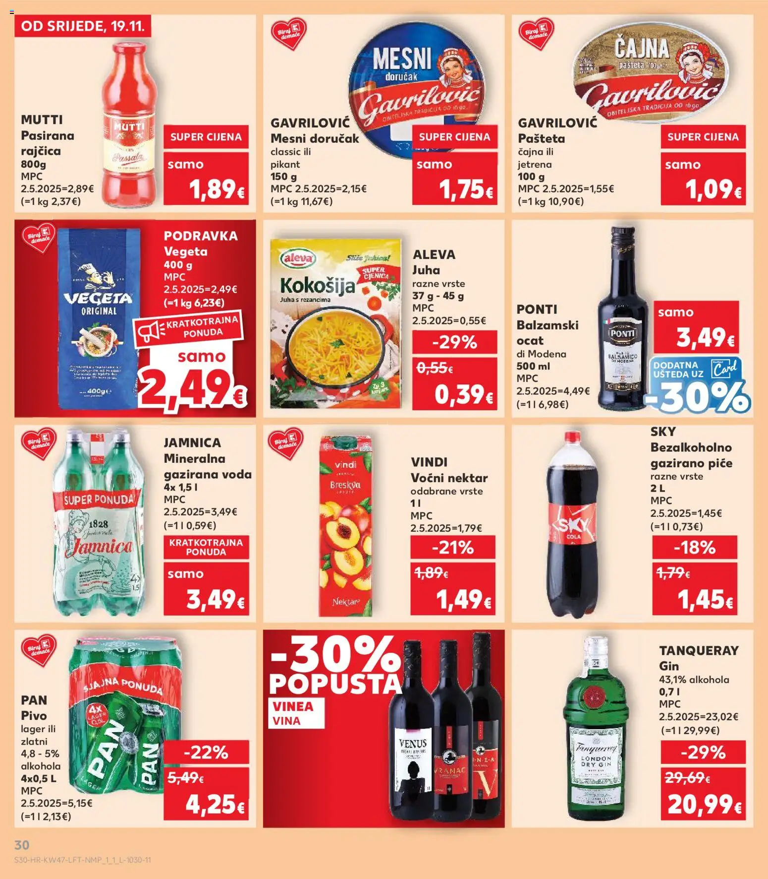 Kaufland katalog | vrijedi od 19.11.2025 | Stranica: 30 | Proizvodi: Pivo, Mesni doručak, Jamnica, Pan