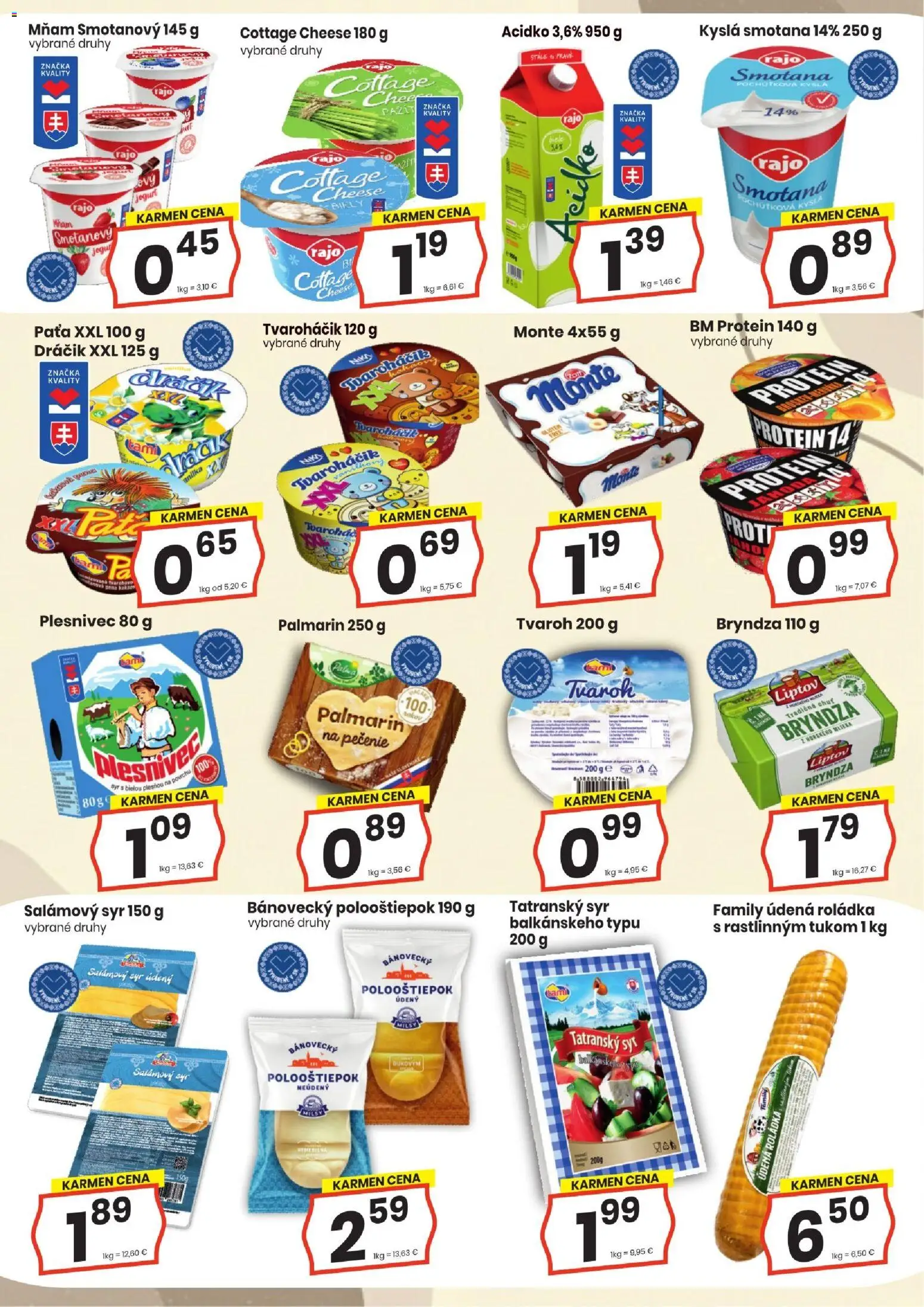 Nové KARMEN CBA akcie – leták je platný od 19.03.2026 | Strana: 6 | Produkty: Syr, Protein, Palmarin, Tvaroh