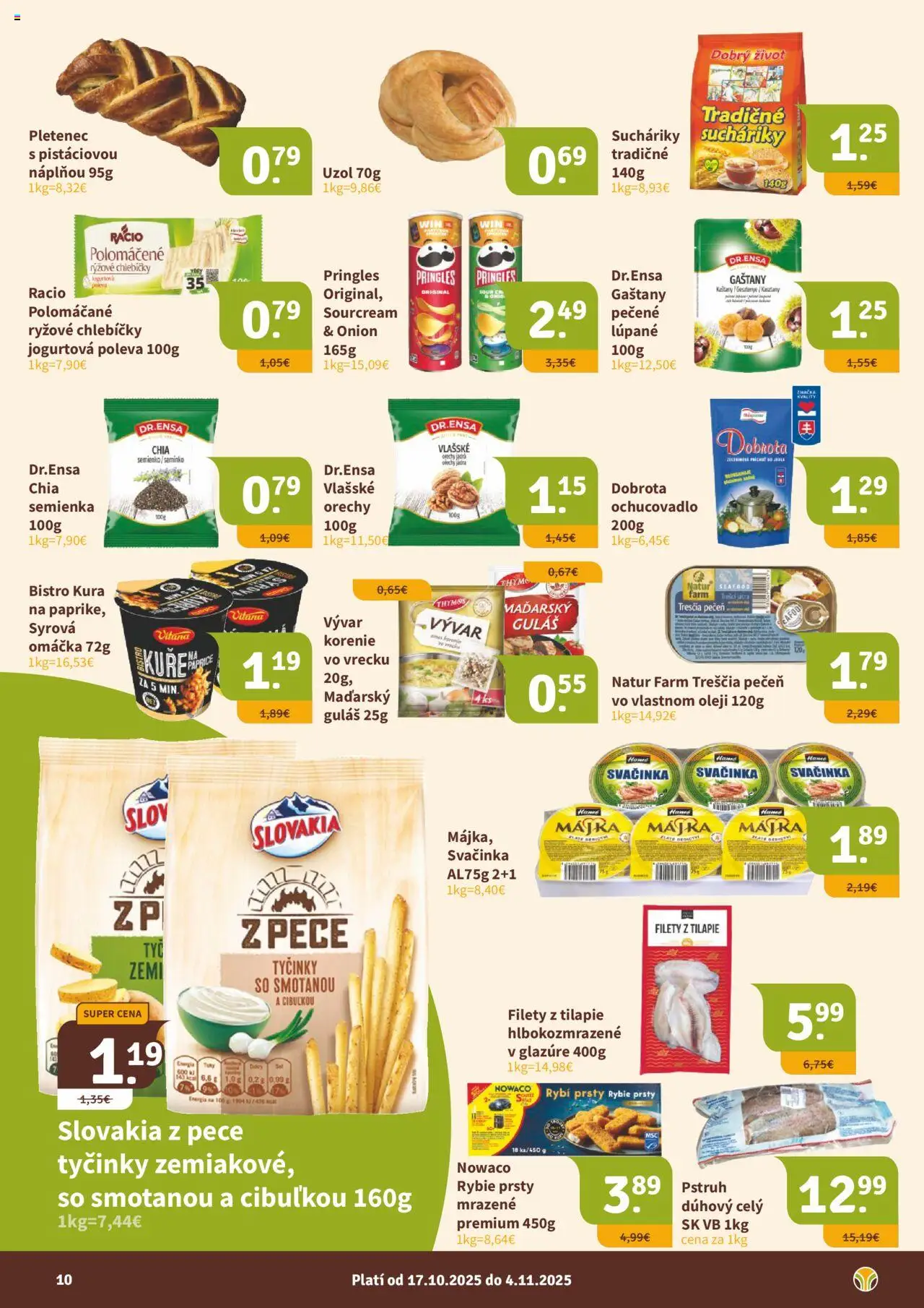 Nové Nitrazdroj akcie – leták je platný od 17.10.2025 | Strana: 10 | Produkty: Pstruh, Pringles, Korenie, Omáčka
