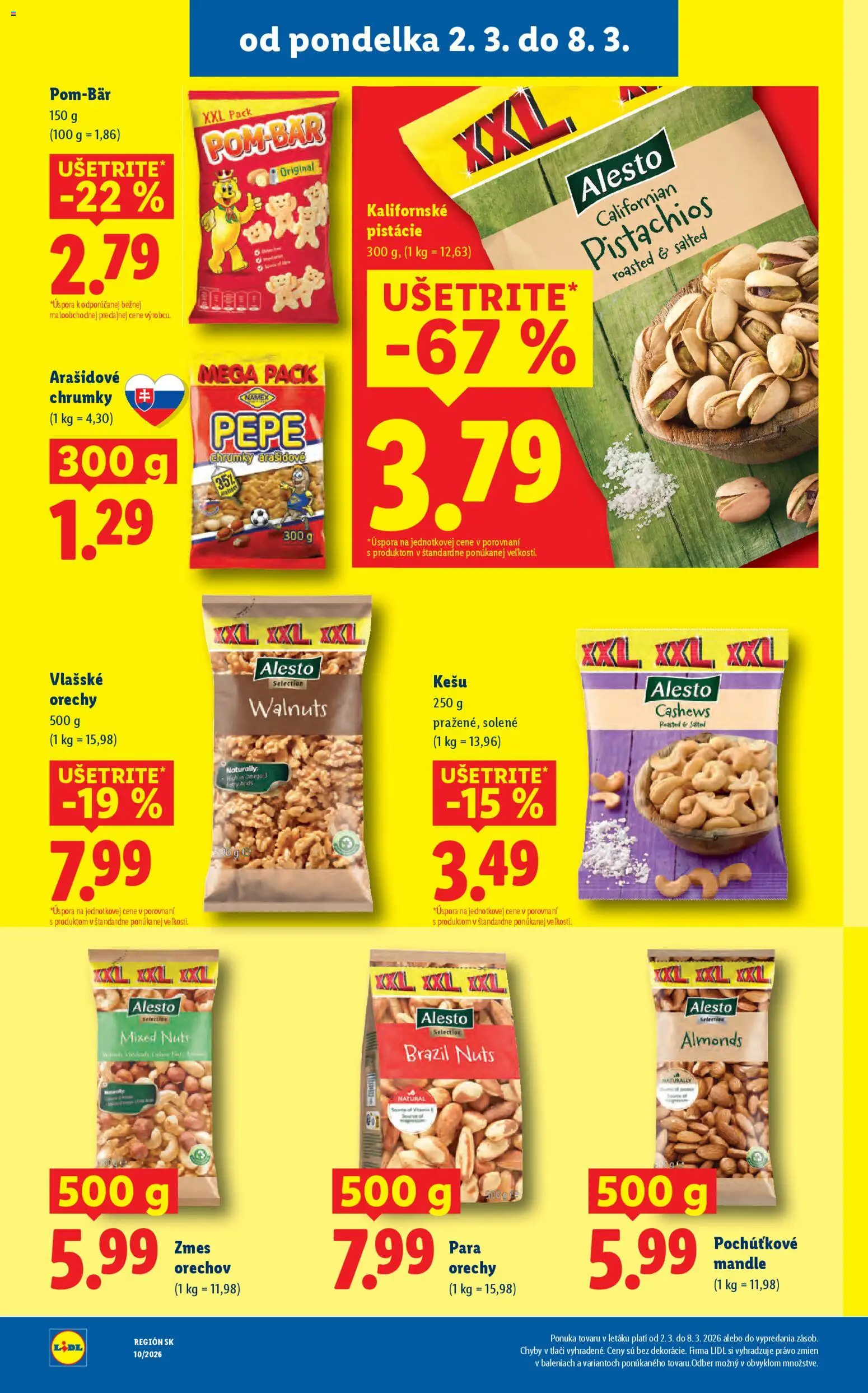 Nové Lidl akcie – leták je platný od 02.03.2026 | Strana: 30 | Produkty: Orechy, Pistácie, Mandle, Kešu orechy