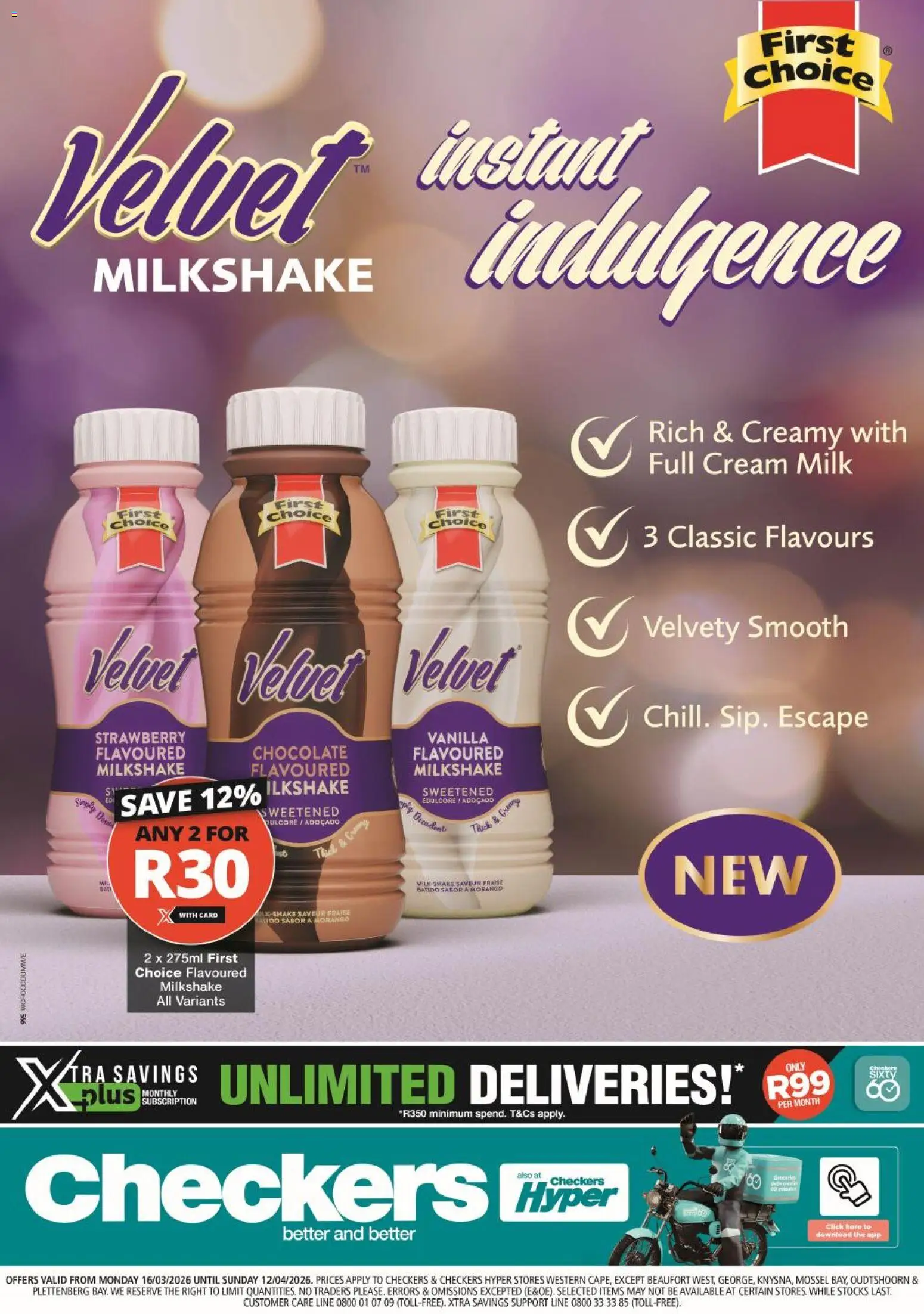 New Checkers catalogue – valid from 16.03.2026 | Page: 1 | Products: Milk, Chocolate, Cream