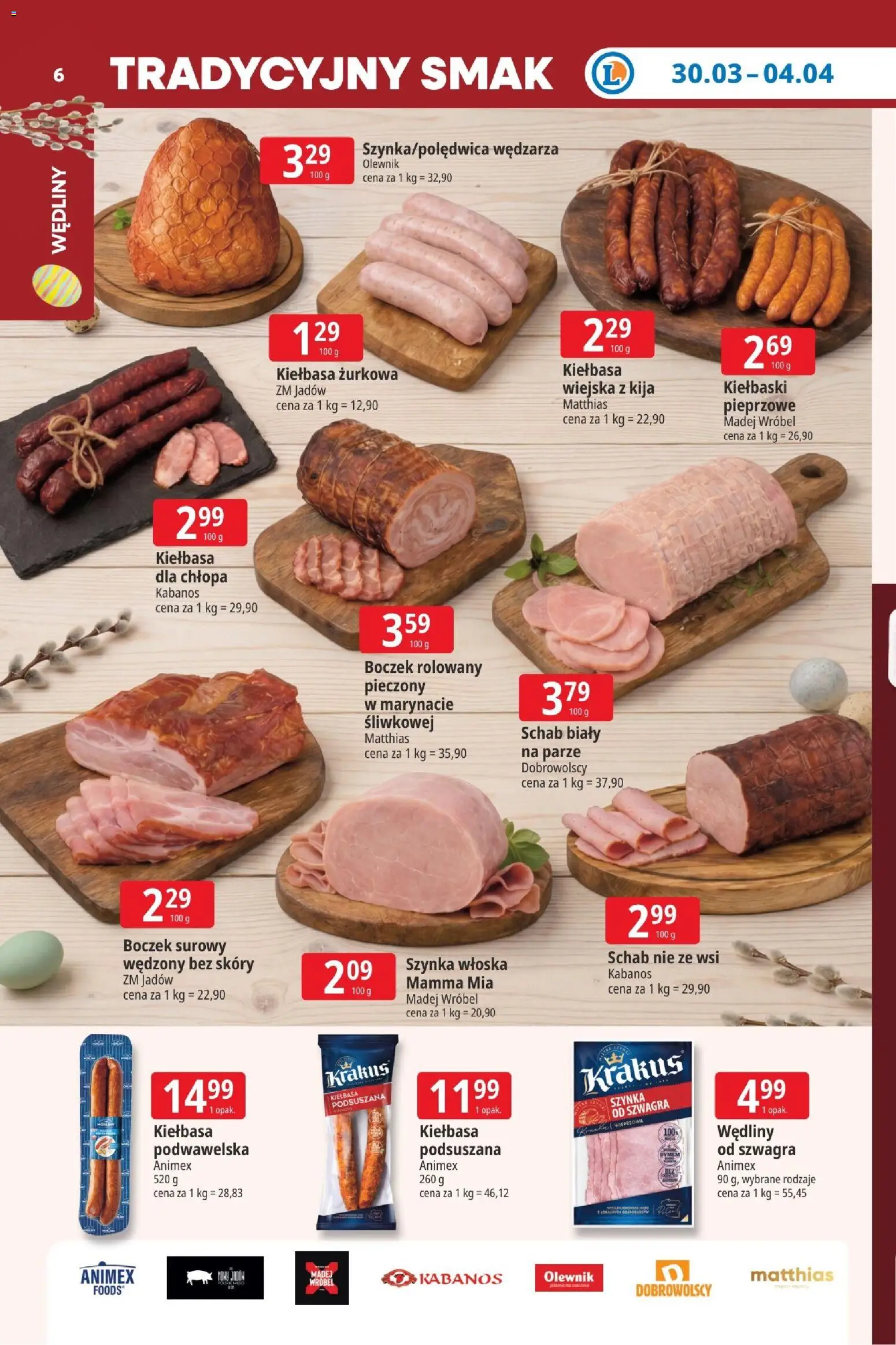 E.Leclerc gazetka - Zielona Góra od 30.03.2026 | Strona: 6 | Produkty: Kiełbasa, Szynka, Boczek, Wędliny