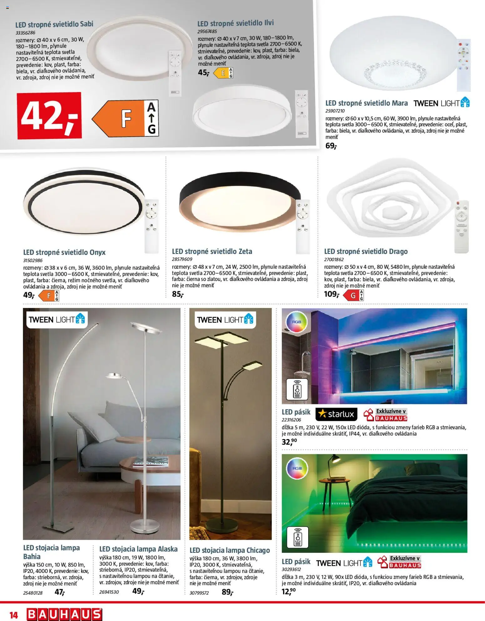 Nové Bauhaus akcie – leták je platný od 08.12.2025 | Strana: 14 | Produkty: Lampa, Stropné svietidlo, Led stropné svietidlo, Led pásik