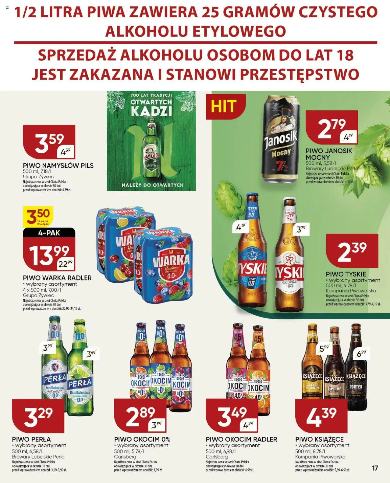 Chata Polska Gazetka od 13.08.2025 | Strona: 17 | Produkty: Mięta, Piwo perła, Warka, Tyskie