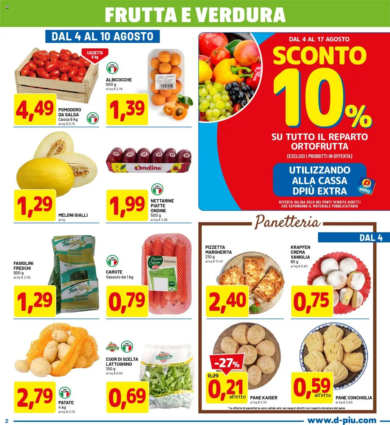 Volantino D Più del 04.08.2025 | Pagina: 2 | Prodotti: Patate, Frutta, Pomodoro, Carote