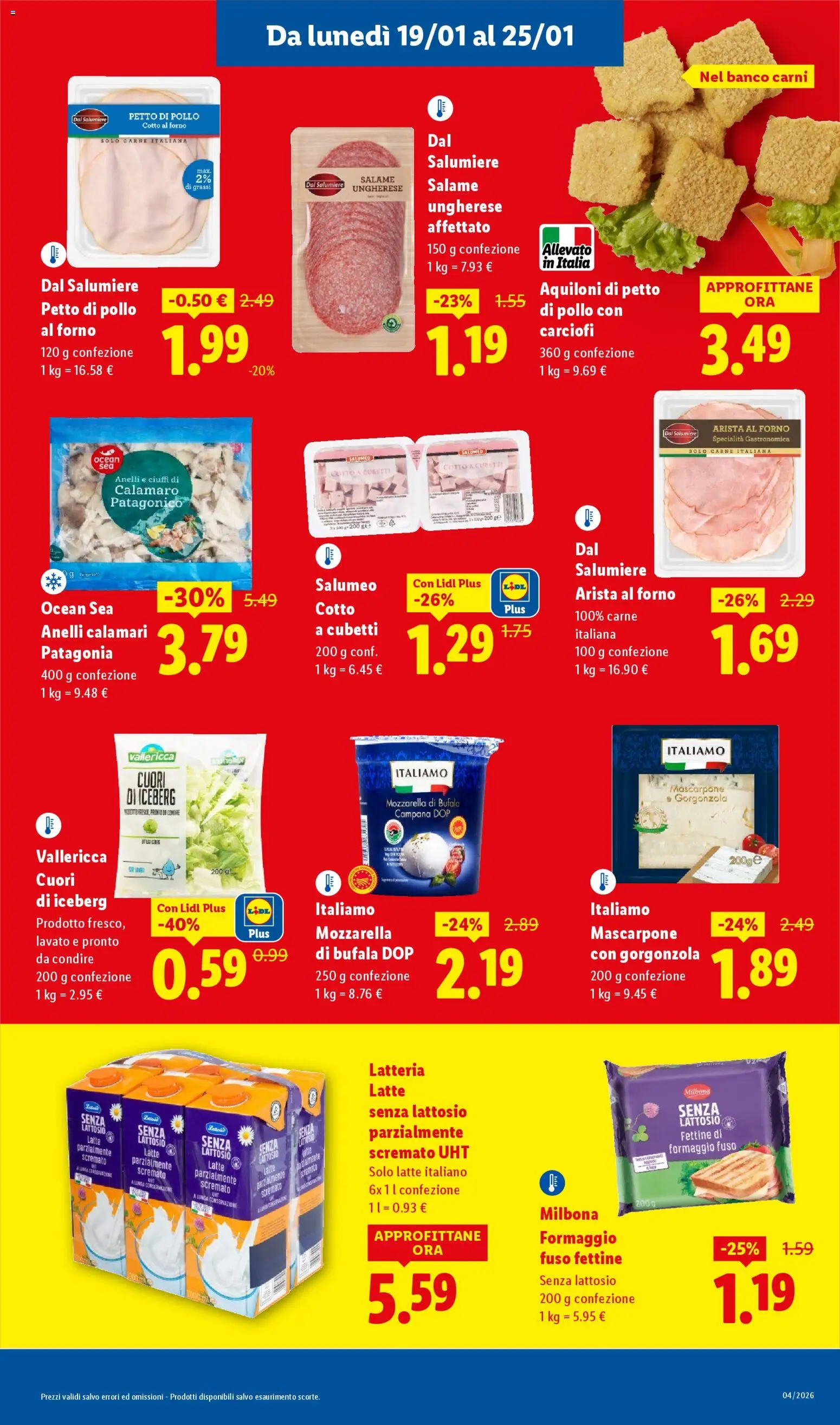 Volantino Lidl del 19.01.2026 | Pagina: 7 | Prodotti: Pollo, Calamari, Carciofi, Gorgonzola