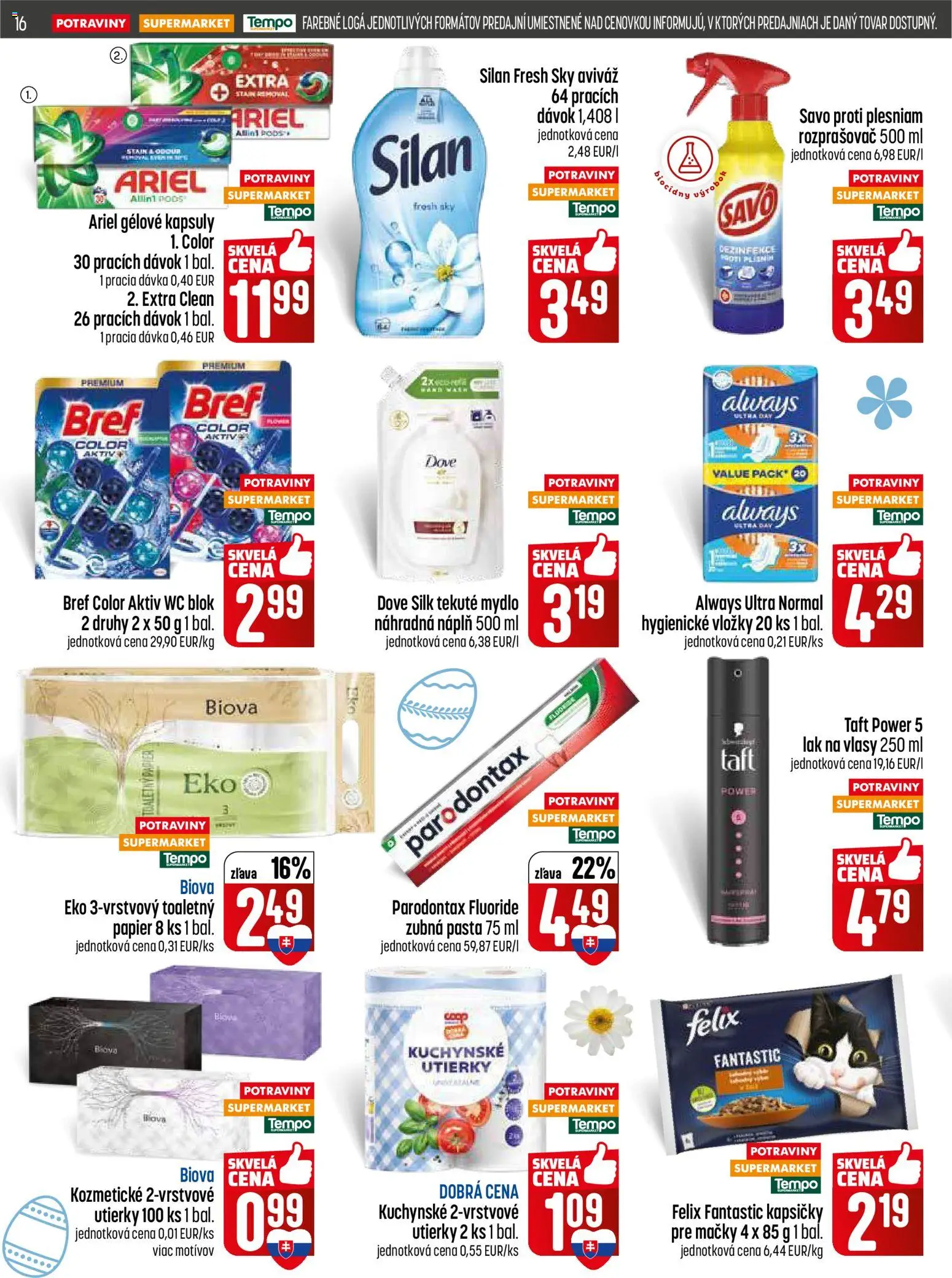 Nové COOP Jednota akcie – leták je platný od 05.03.2026 | Strana: 16 | Produkty: Wc, Silan, Zubná pasta, Ariel