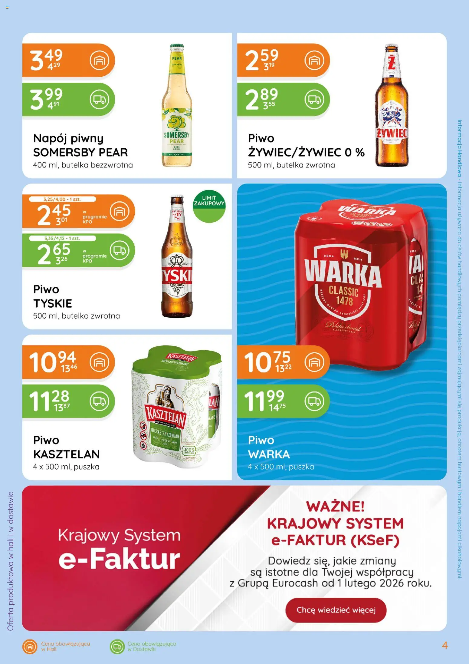 Eurocash Gazetka - Ofensywa Alkoholowa od 17.02.2026 | Strona: 4 | Produkty: Warka, Tyskie, Piwo, Somersby