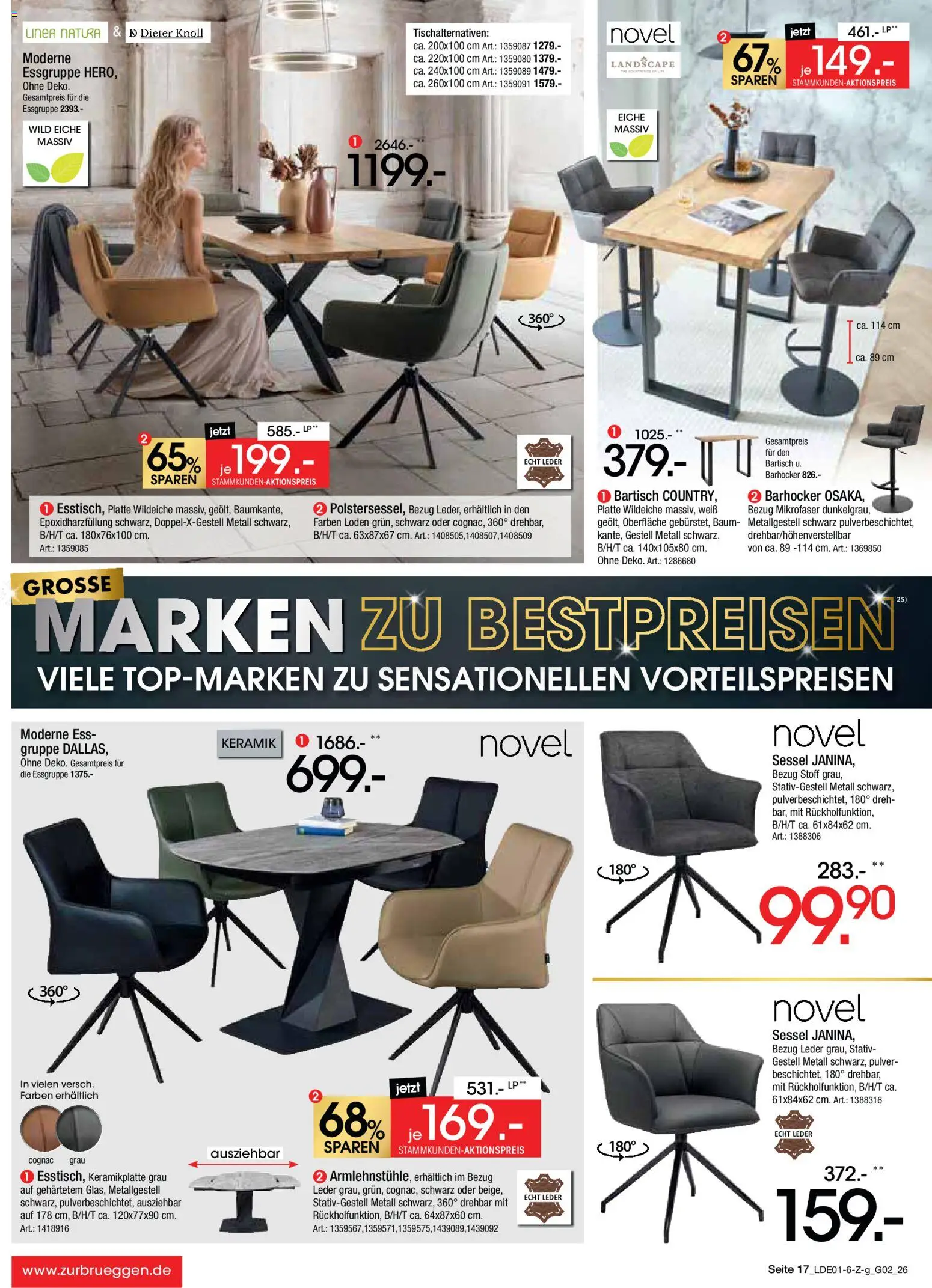 Zurbrüggen Große Marken-Sensation – gültig ab 31.01.2026 | Seite: 17 | Produkte: Essgruppe, Bartisch, Sessel, Stativ