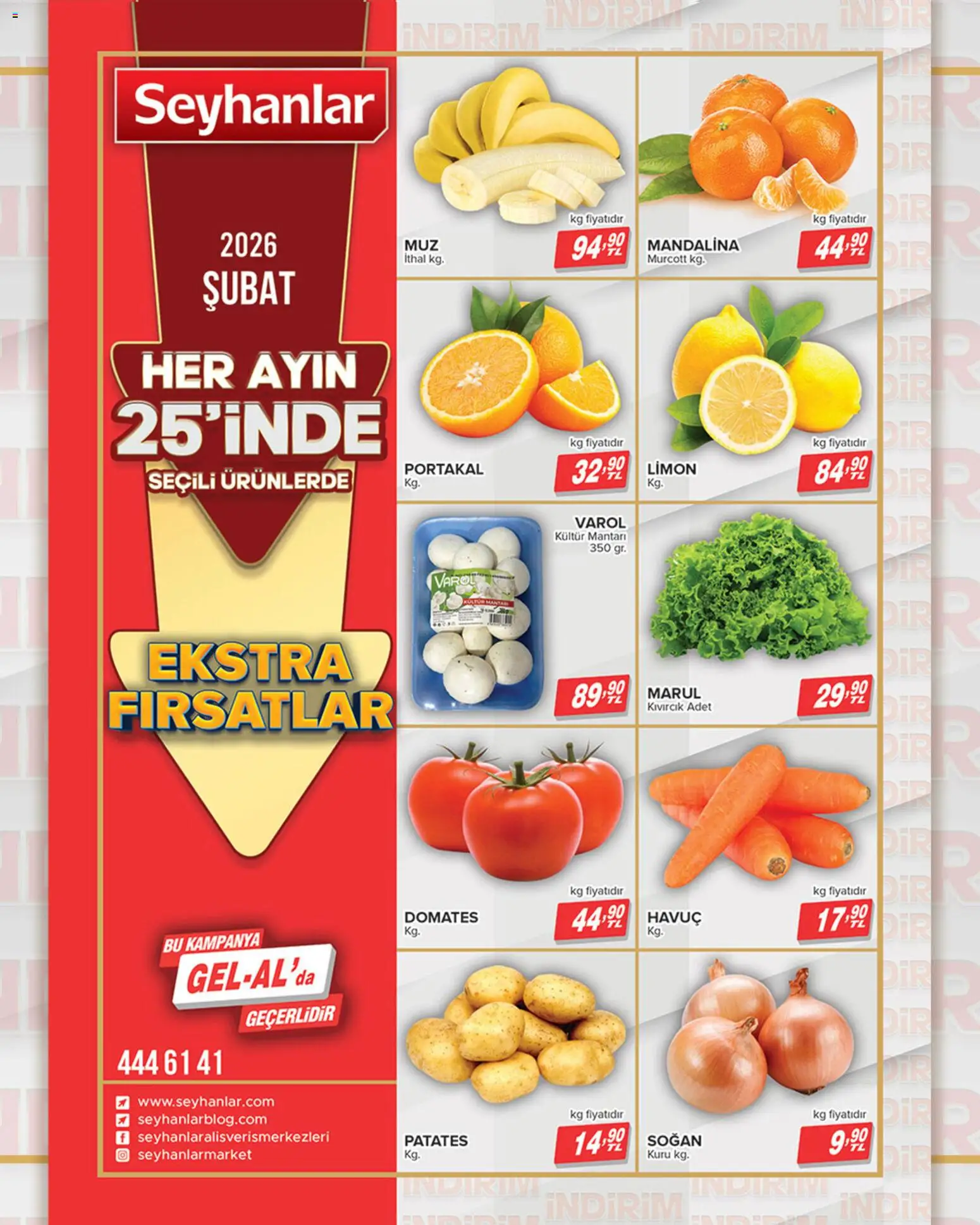 Seyhanlar Market Katalog %25 İndirim - 25.02.2026 tarihinden itibaren geçerlidir | Sayfa: 9 | Ürünler: Portakal, Mandalina, Havuç, Marul