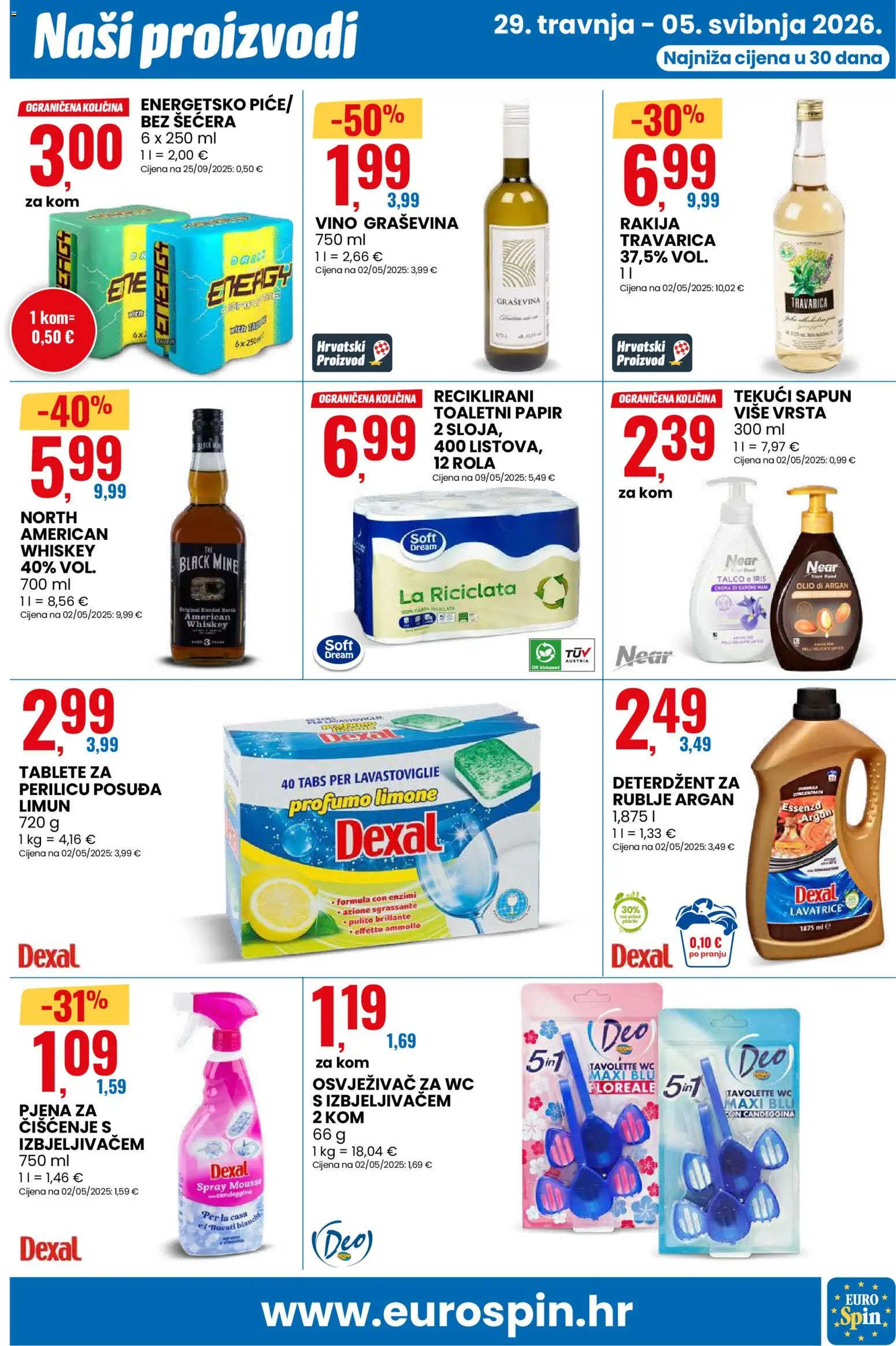 Eurospin katalog | vrijedi od 29.04.2026 | Stranica: 11 | Proizvodi: Deterdžent, Toaletni papir, Rakija, Limun
