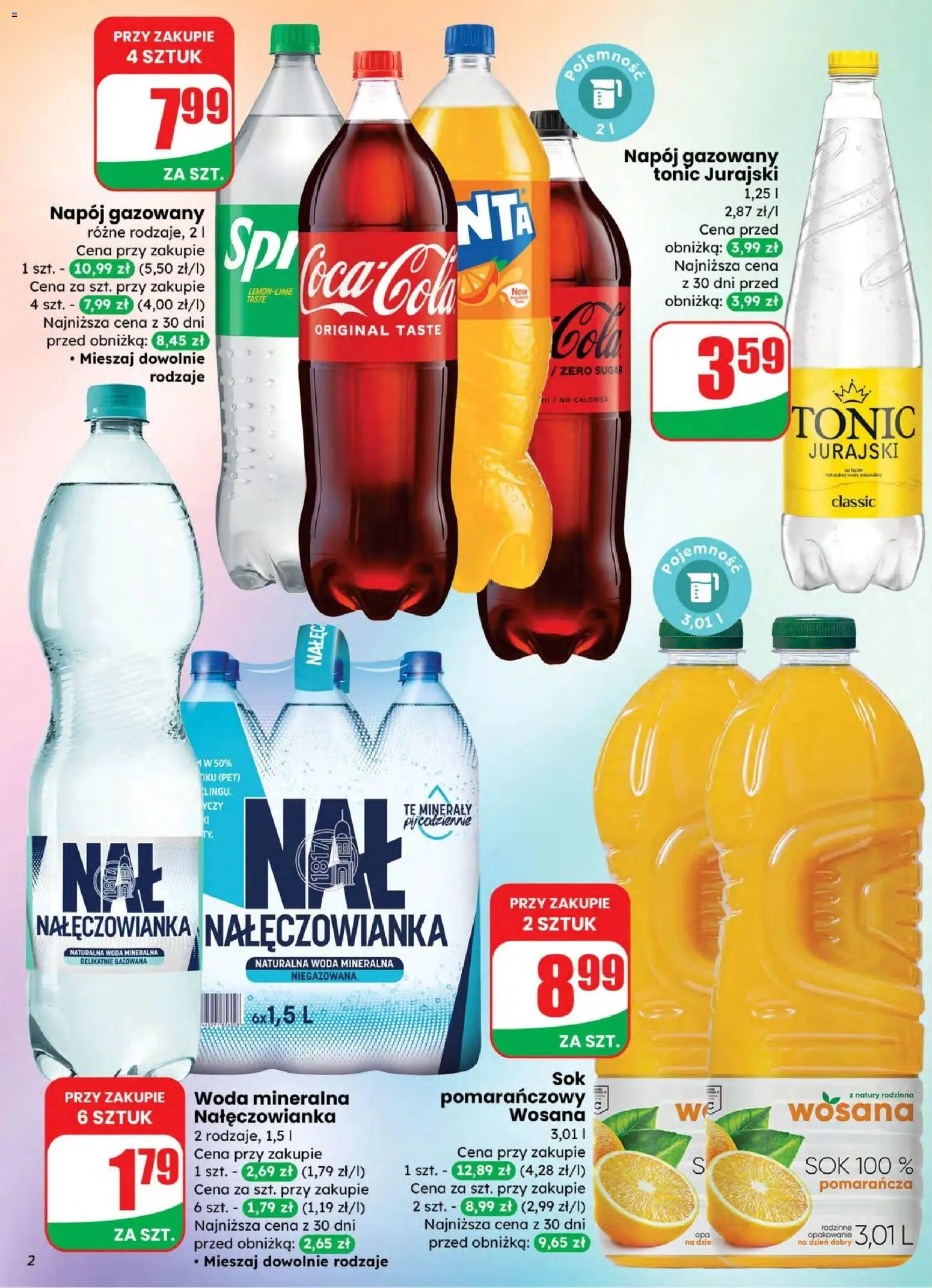 Dino gazetka od 04.03.2026 | Strona: 2 | Produkty: Woda mineralna Nałęczowianka, Sok pomarańczowy, Sok, Woda
