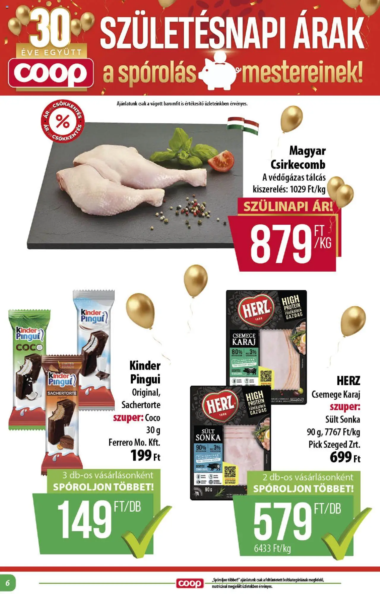 COOP akciós ujság - amely érvényes a következő dátumtól: 16.10.2025 | Oldal: 6 | Termékek: Pick, Protein, Csirkecomb, Só