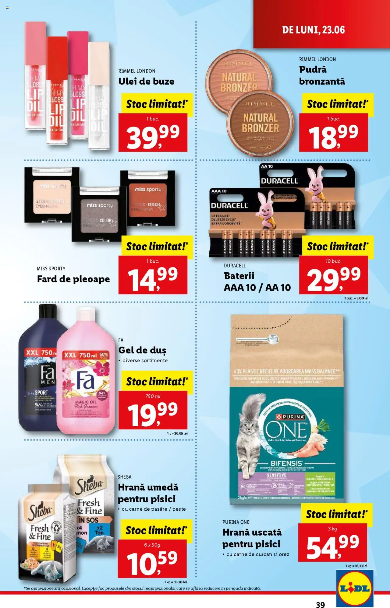 Catalog Lidl – valabil de la 23.06.2025 | Pagină: 39 | Produse: Bronzer, Baterii, Gel de duș, Sos