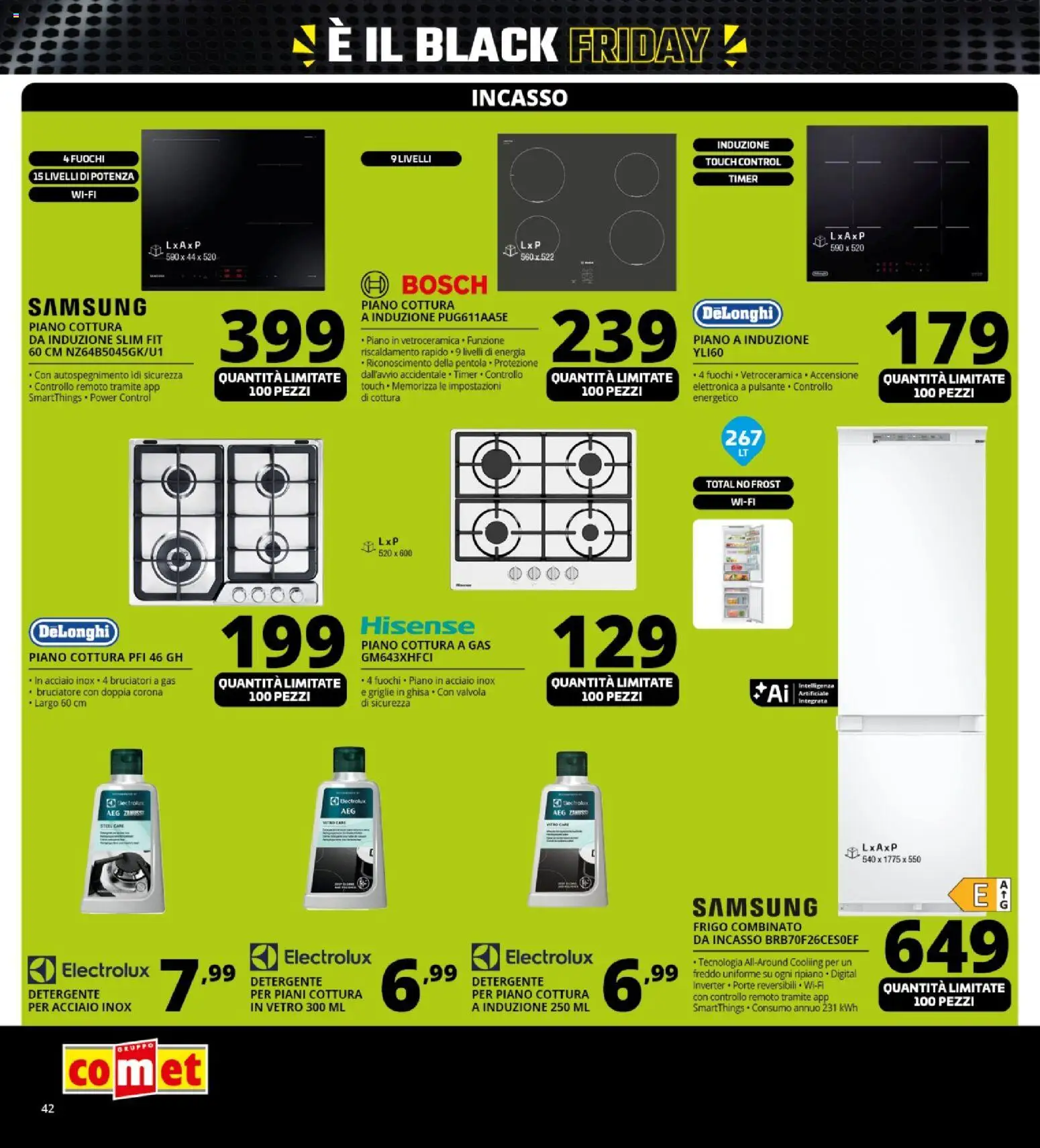 Volantino Comet del 13.11.2025 | Pagina: 42 | Prodotti: Ripiano, Detergente, Piano cottura, Samsung