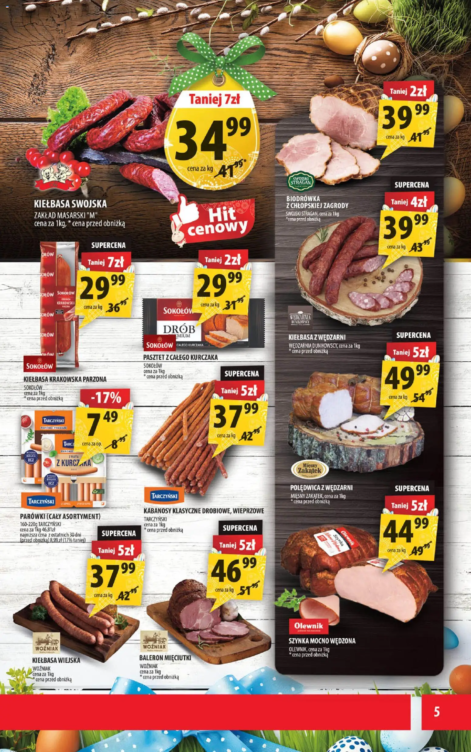 Arhelan gazetka od 27.03.2026 | Strona: 5 | Produkty: Kiełbasa, Kabanosy, Parówki, Kiełbasa krakowska