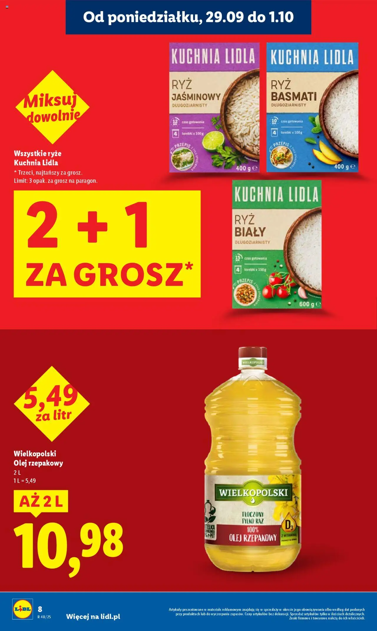 Lidl Gazetka od 29.09.2025 | Strona: 8 | Produkty: Olej rzepakowy, Olej, Ryż, Ryż basmati