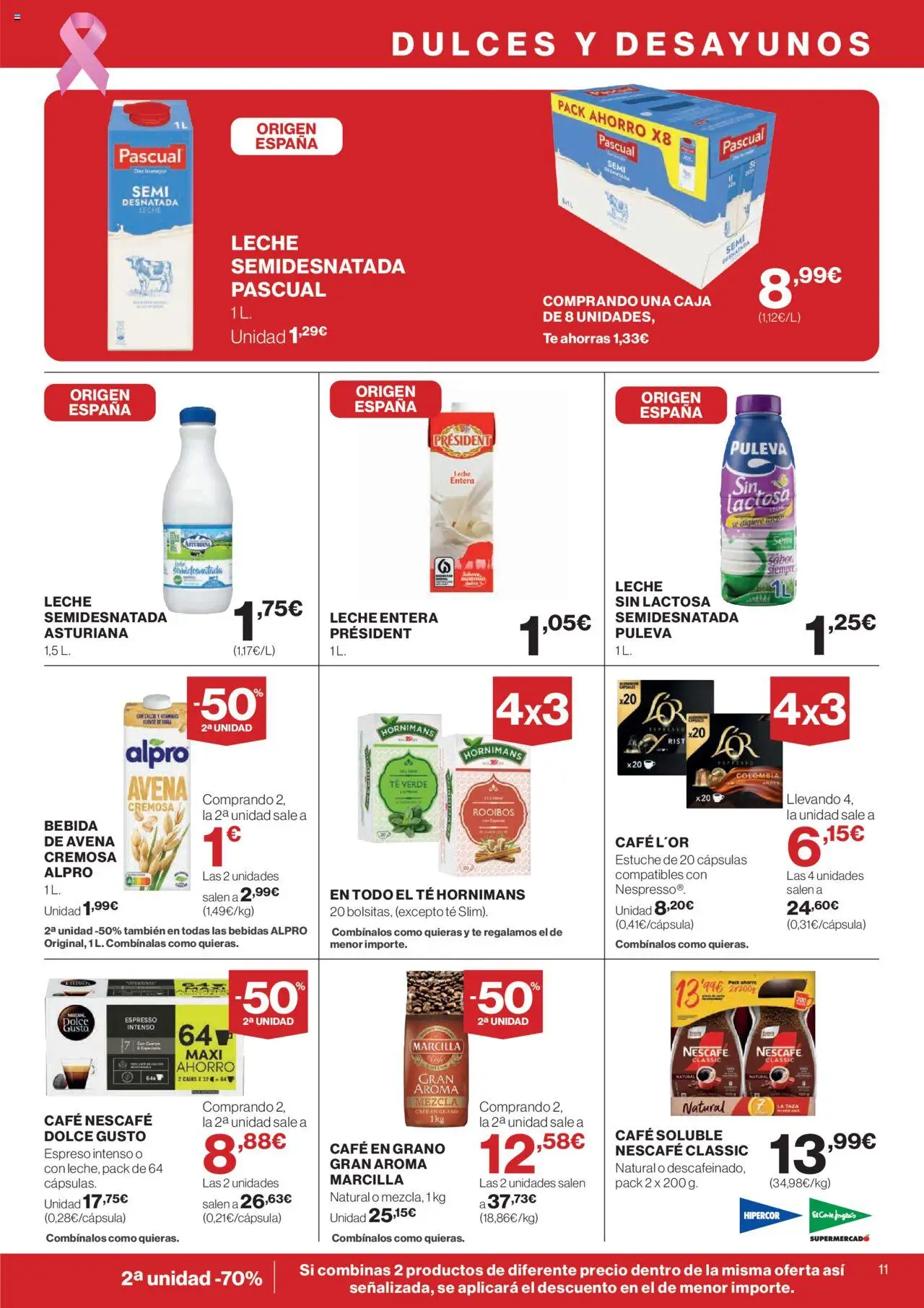 Hipercor catálogo │ válido desde el 09.10.2025 | Página: 11 | Productos: Leche entera, Leche, Café en grano, Caja