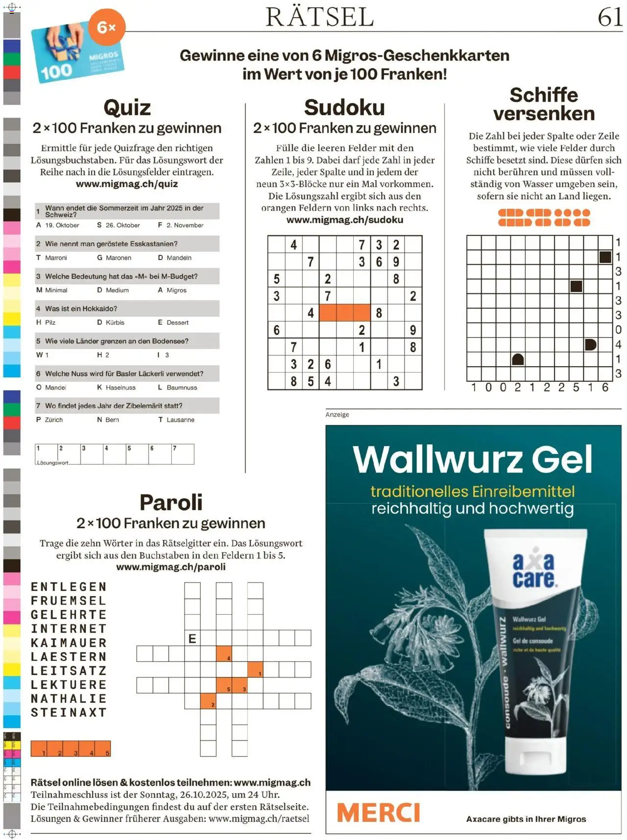 Migros Magazin – gültig ab 20.10.2025 | Seite: 61 | Produkte: Orangen, Kürbis, Wasser