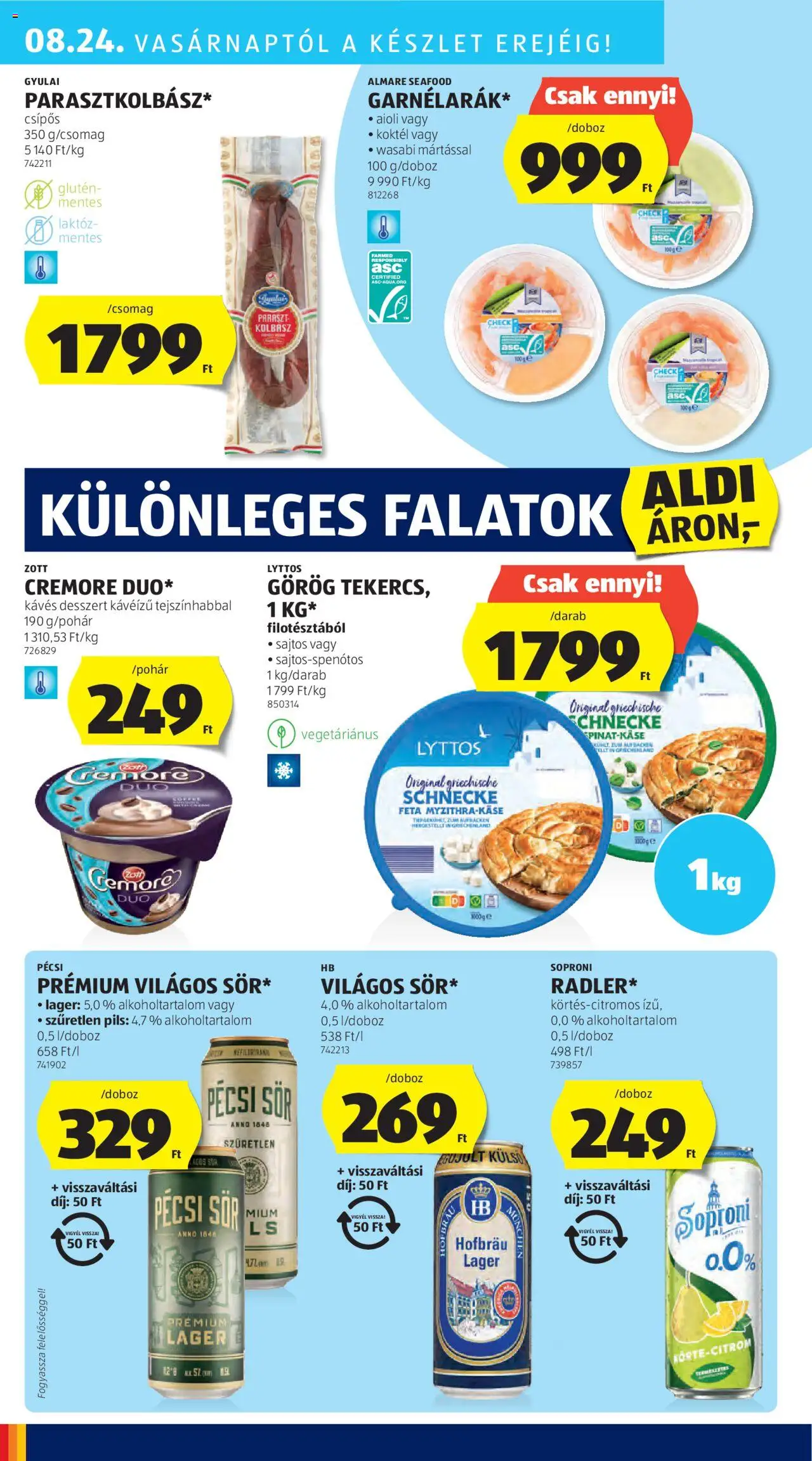Aldi akciós ujság - amely érvényes a következő dátumtól: 21.08.2025 | Oldal: 34 | Termékek: Kiseli krastavci, Kolbász, Radler, Wasabi