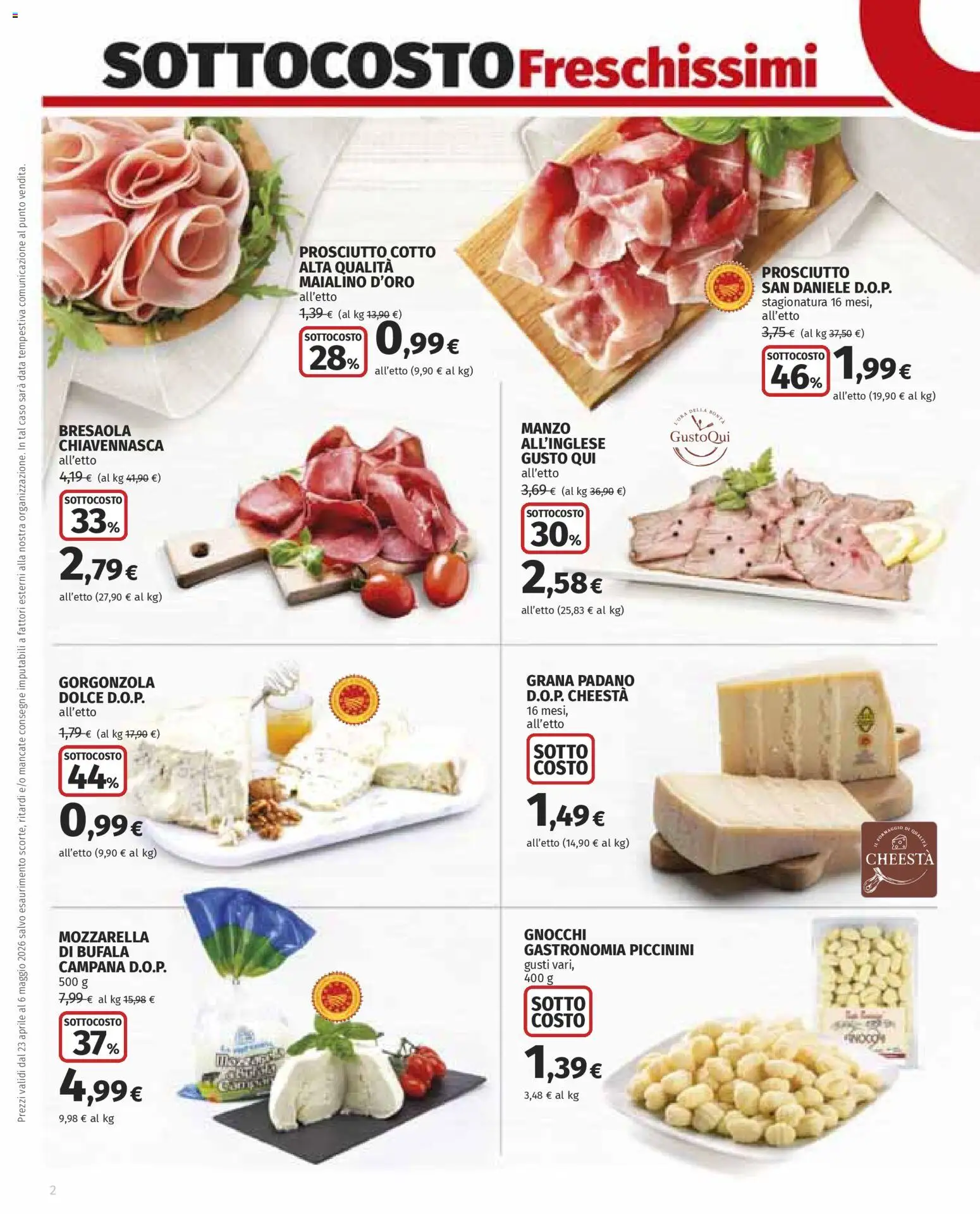 Volantino Ipercoop del 23.04.2026 | Pagina: 2 | Prodotti: Prosciutto Cotto, Manzo, Mozzarella, Grana Padano