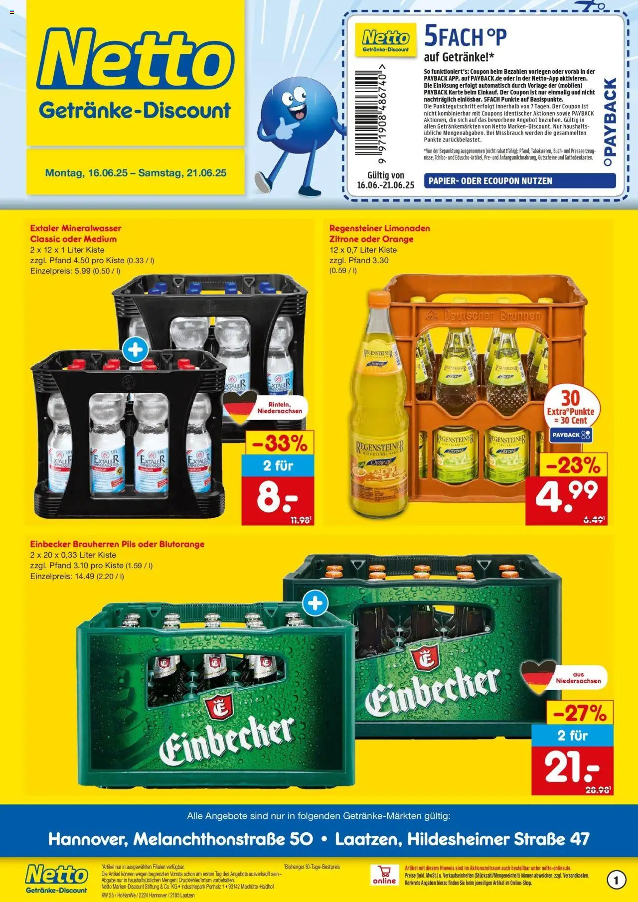 Netto Marken-Discount prospekt Hannover	 - gültig ab dem 15.06.2025 | Seite: 1 | Produkte: Pils, Mineralwasser, Zitrone