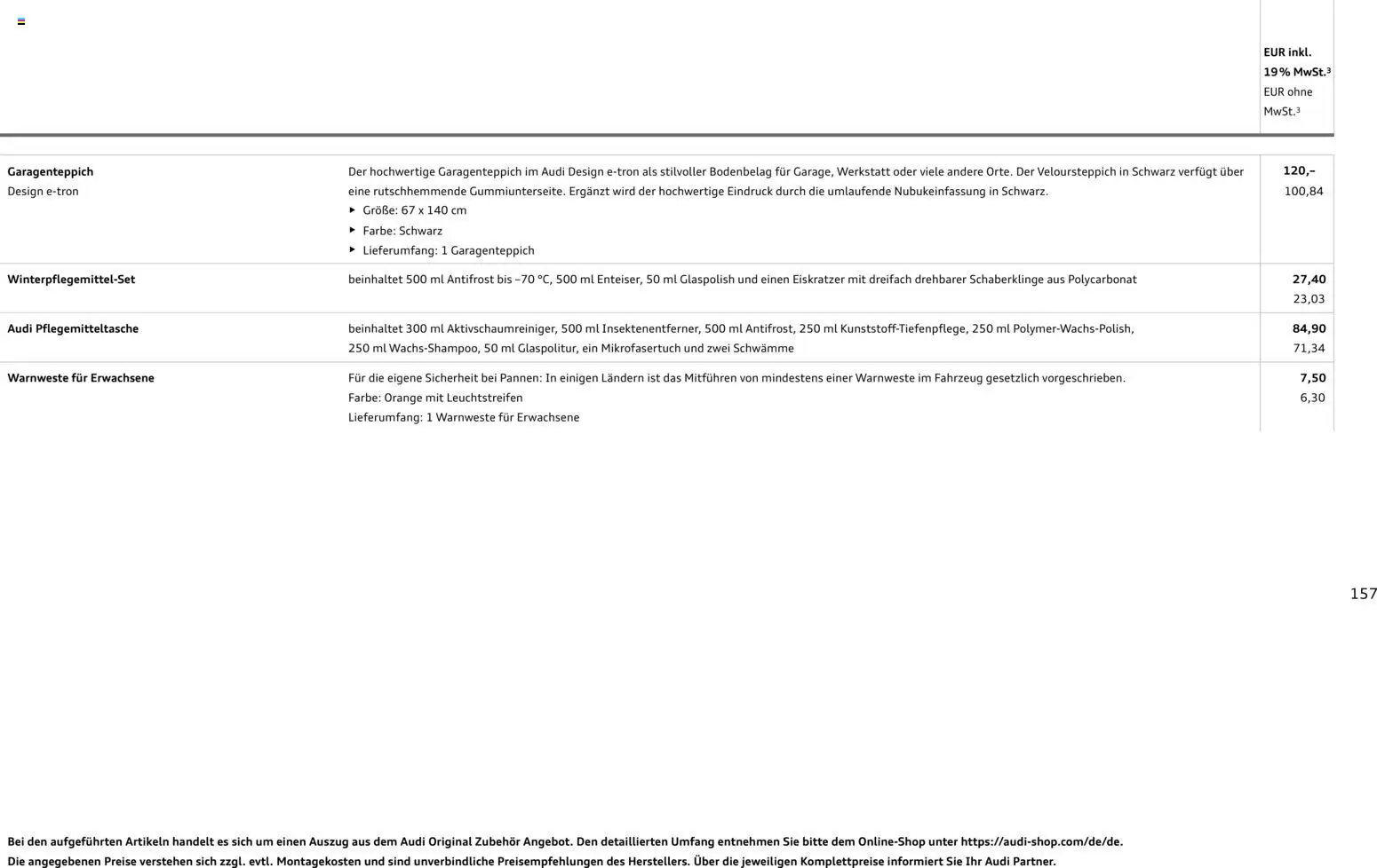 Audi  A6 e-tron – gültig ab 01.10.2025 | Seite: 157
