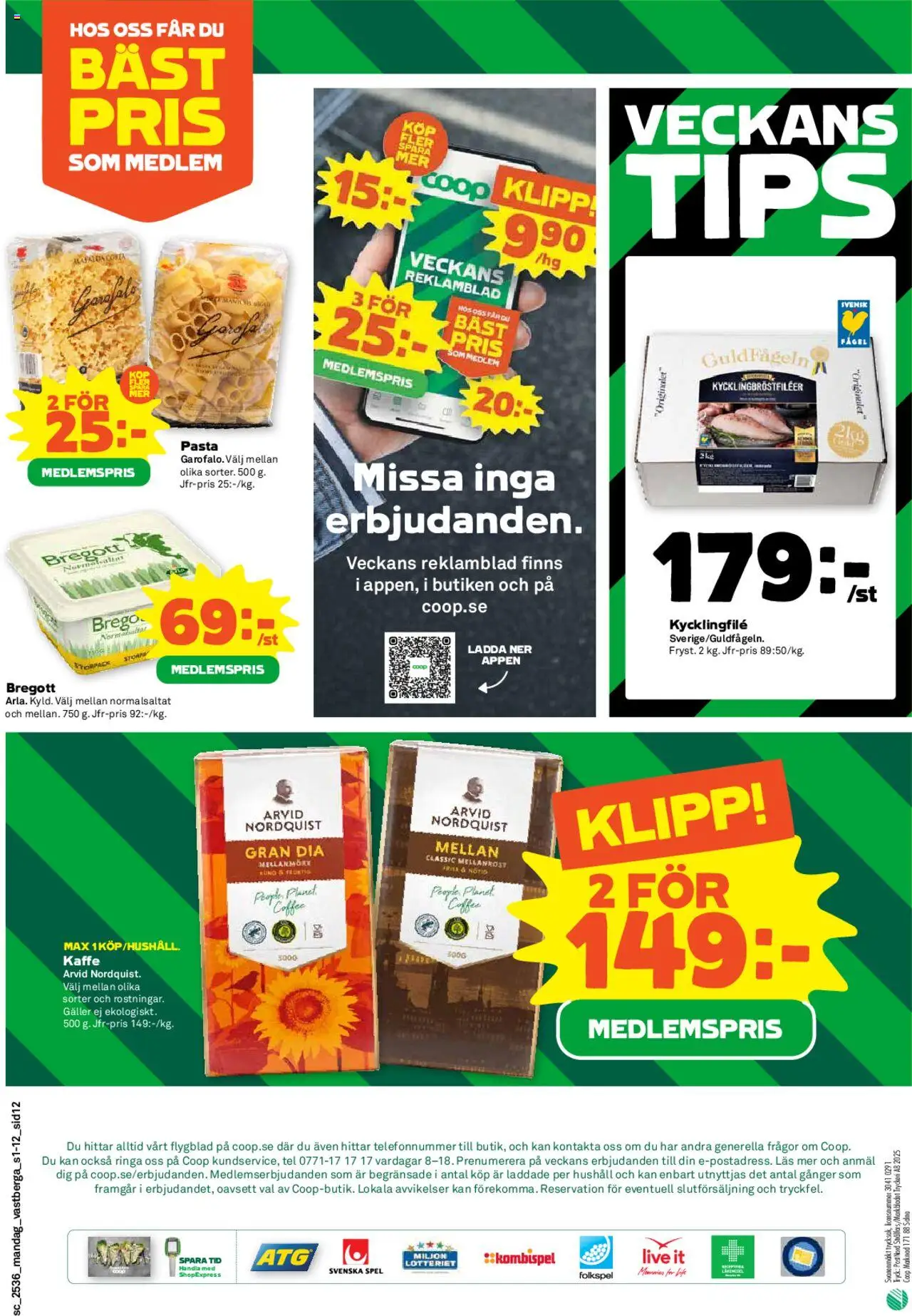 Coop Forum reklamblad aktuell från 01.09.2025 | Sida: 12 | Produkter: Galler, Bregott, Pasta, Spel