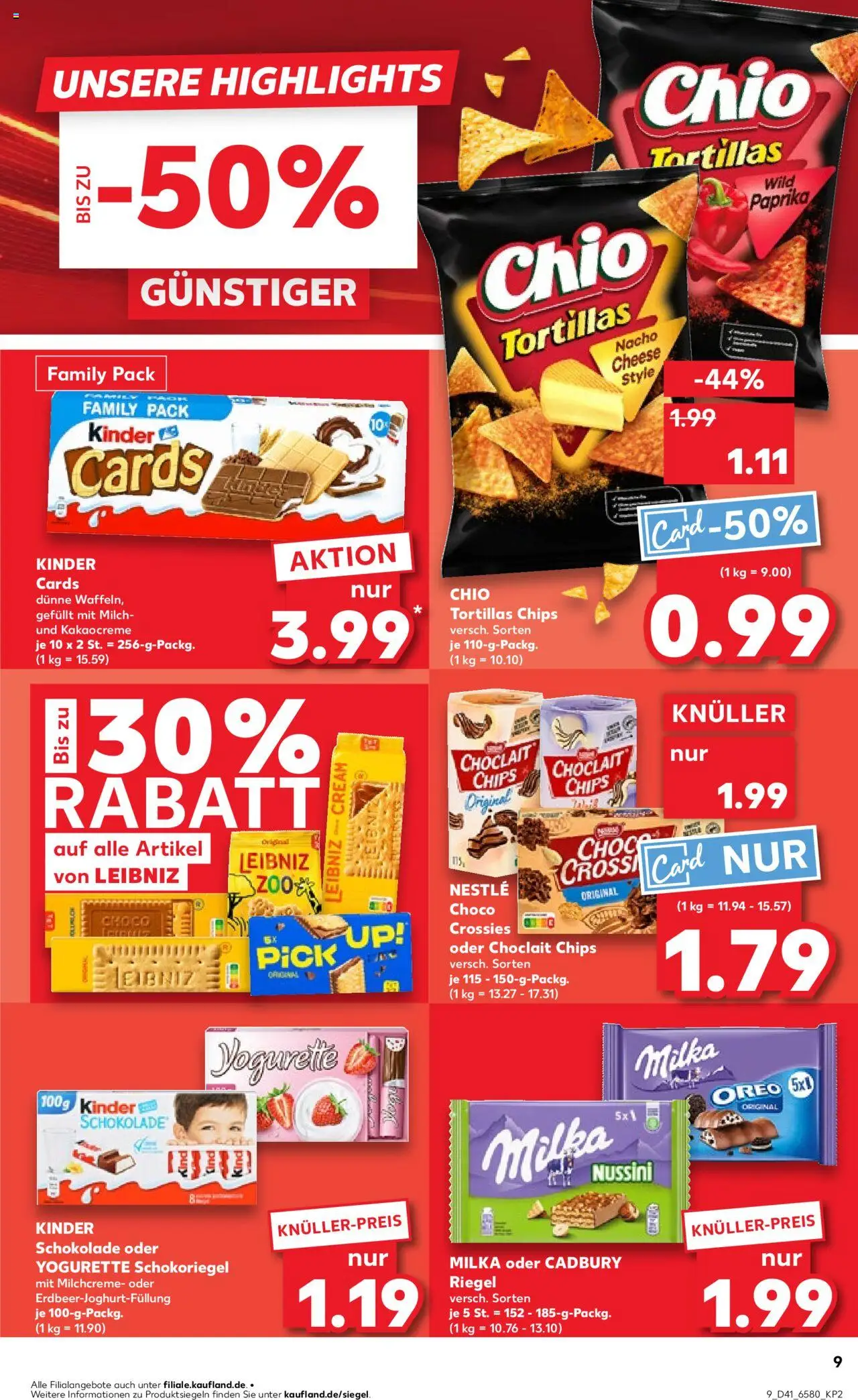Kaufland prospekt Kiel	 – gültig ab 09.10.2025 | Seite: 9 | Produkte: Kinder schokolade, Milch, Chio tortillas, Chips