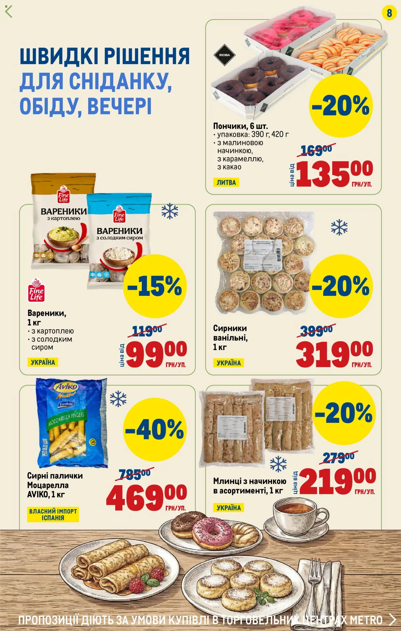 Metro Kаталог - дійснийкції з 22.01.2026 | Сторінка: 8 | Товари: Какао, Палички, Вареники