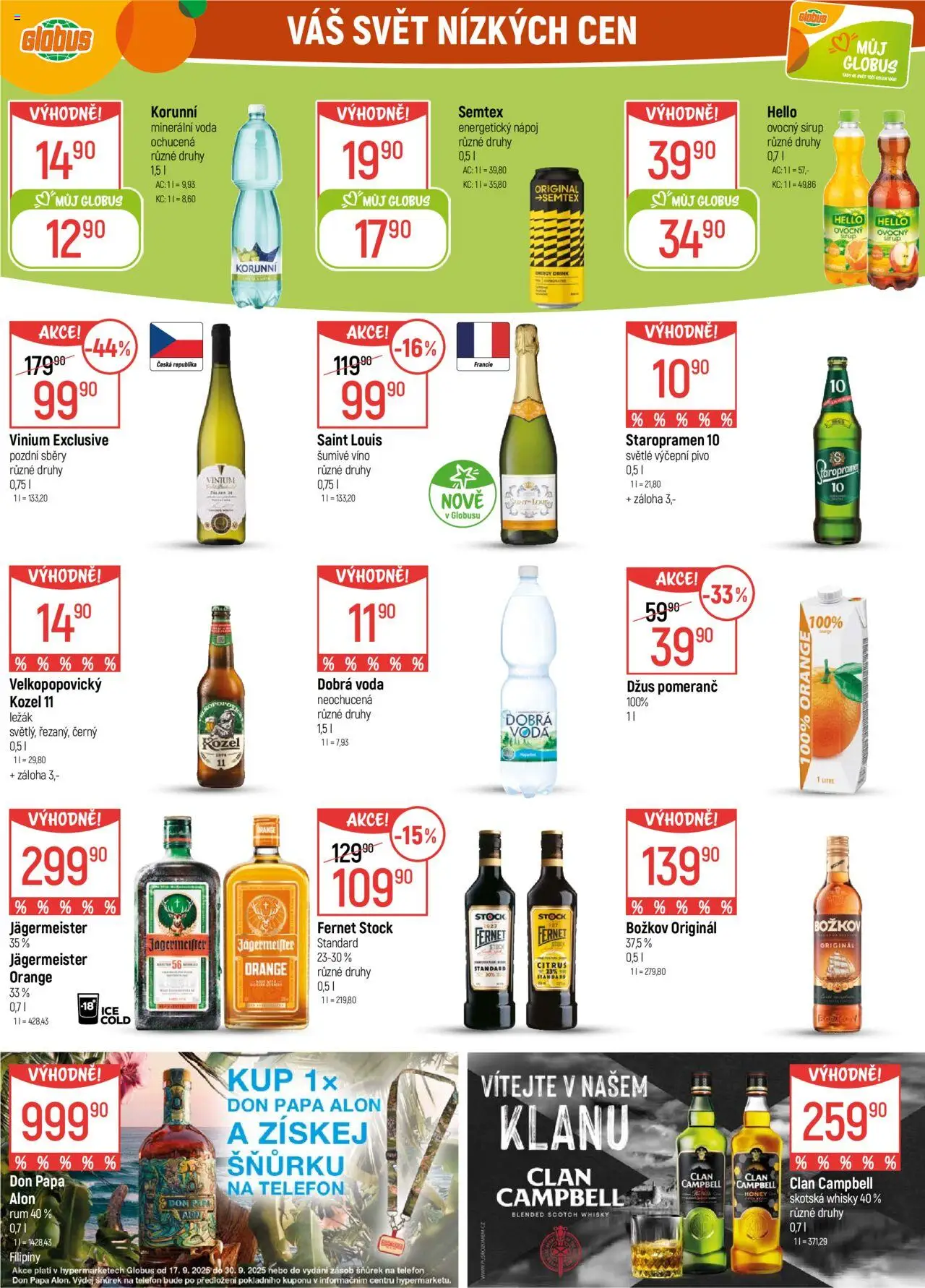 Globus leták - Pardubice od 17.09.2025 | Strana: 22 | Produkty: Voda, Šumivé víno, Pivo, Božkov