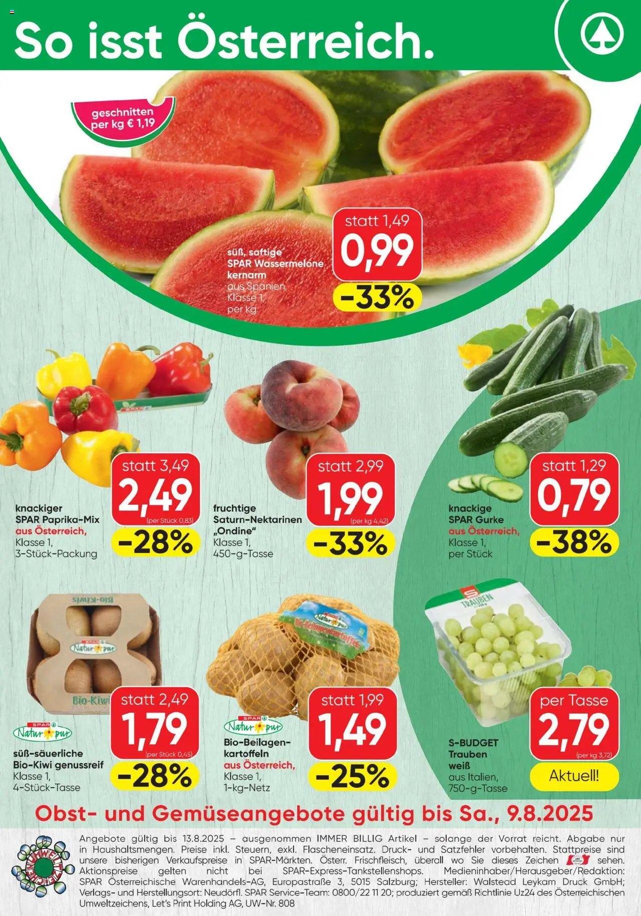 Spar Flugblatt gültig ab 07.08.2025 | Seite: 12 | Produkte: Kartoffeln, Obst, Wassermelone