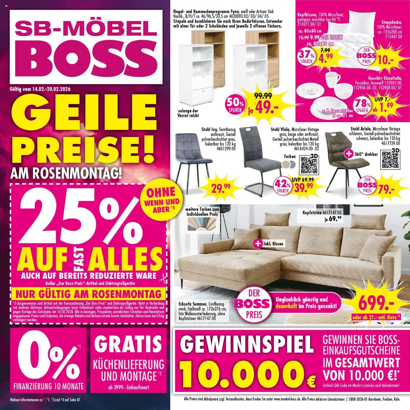 SB Möbel Boss Prospekt Bornheim	 – gültig ab 14.02.2026 | Seite: 1 | Produkte: Ecksofa, Kissen, Stuhl, Tür