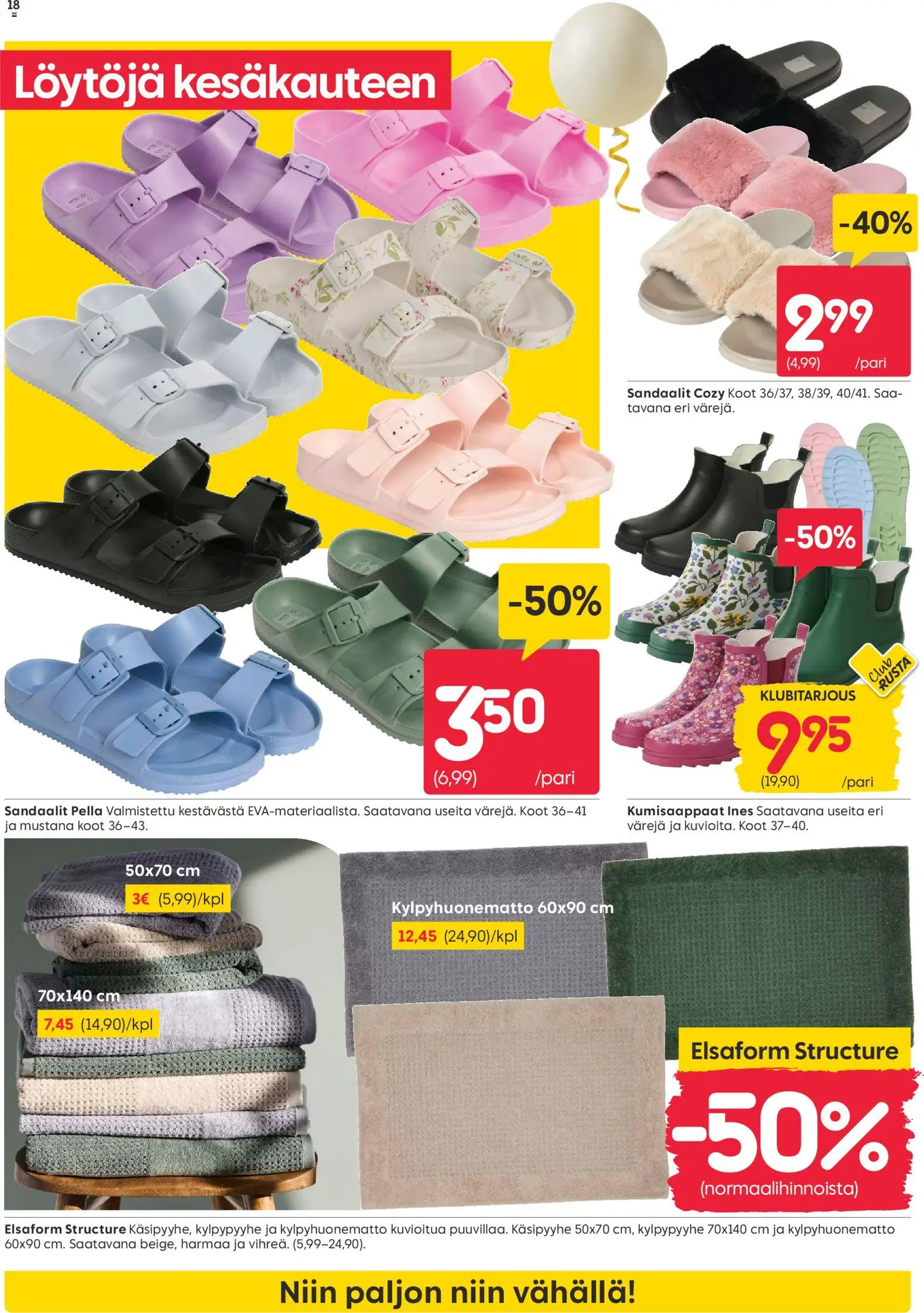 Rusta tarjoukset – voimassa 27.04.2026 alkaen | Sivu: 18 | Tuotteet: Sandaalit, Kumisaappaat