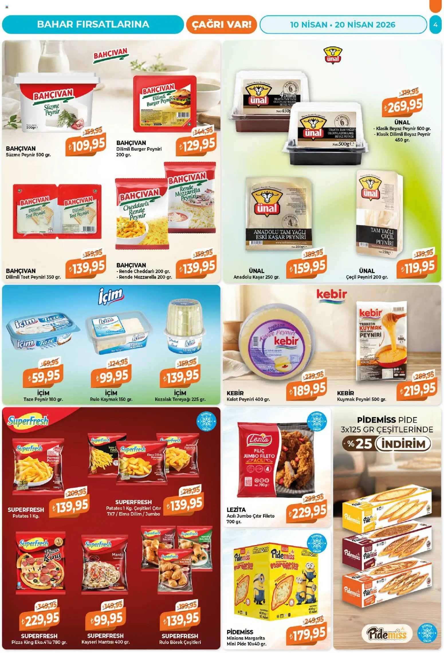 Çağrı Market Katalog - 10.04.2026 tarihinden itibaren geçerlidir | Sayfa: 4 | Ürünler: Tereyağı, Patates, Süzme peynir, Piliç