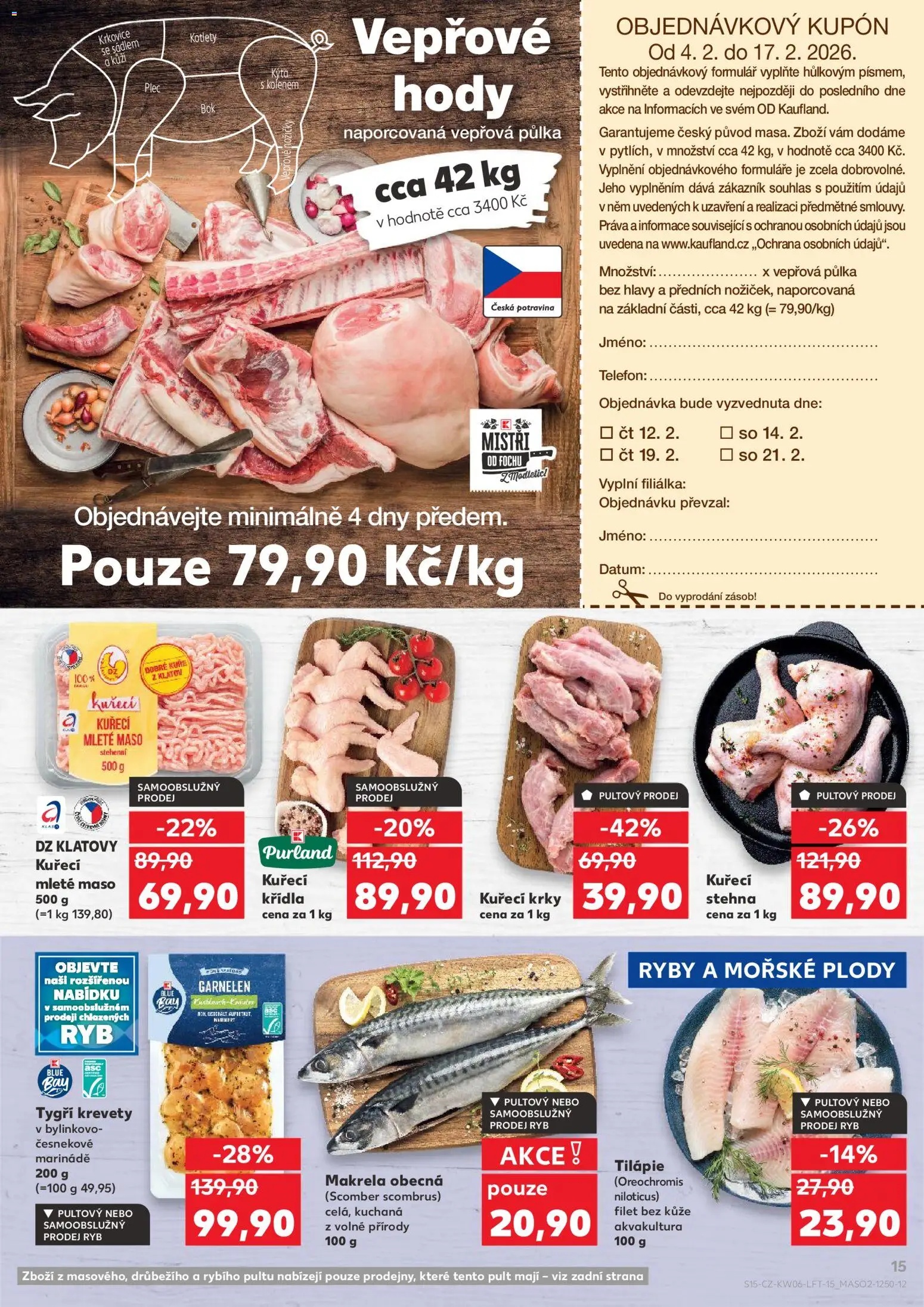 Kaufland leták - Praha 4 od 04.02.2026 | Strana: 15 | Produkty: Tiger, Tilapie, Makrela, Krevety