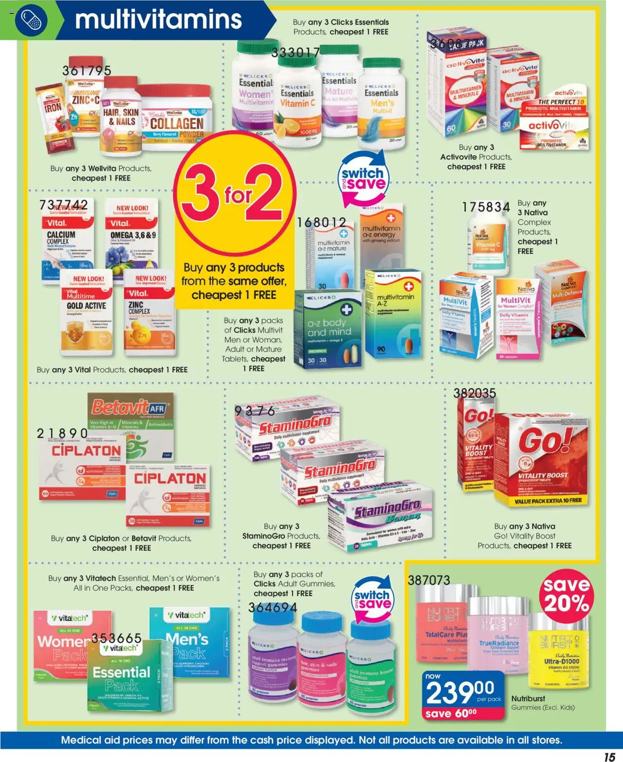 Clicks Specials │ valid from 21.08.2025 | Page: 15 | Products: Iron, Vitamins, Multivitamins, Switch
