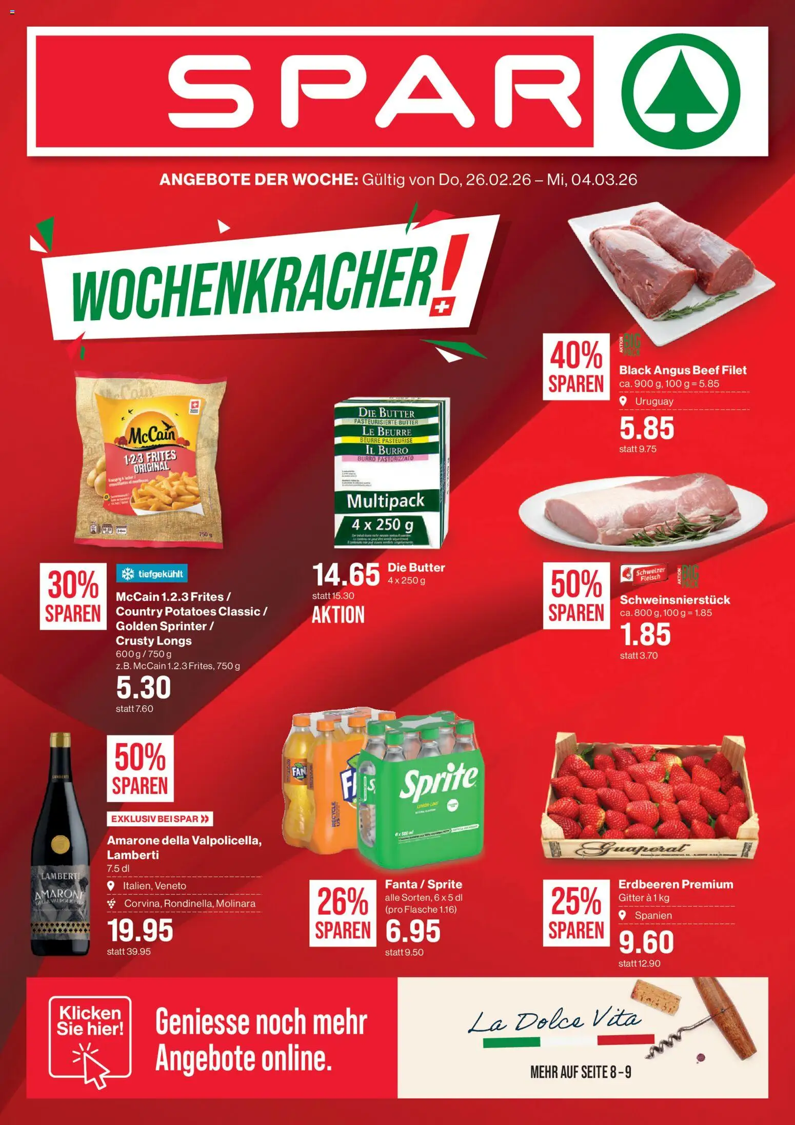 SPAR Aktionen – gültig ab 26.02.2026 | Seite: 1 | Produkte: Gitter, Fanta, Sprite, Butter