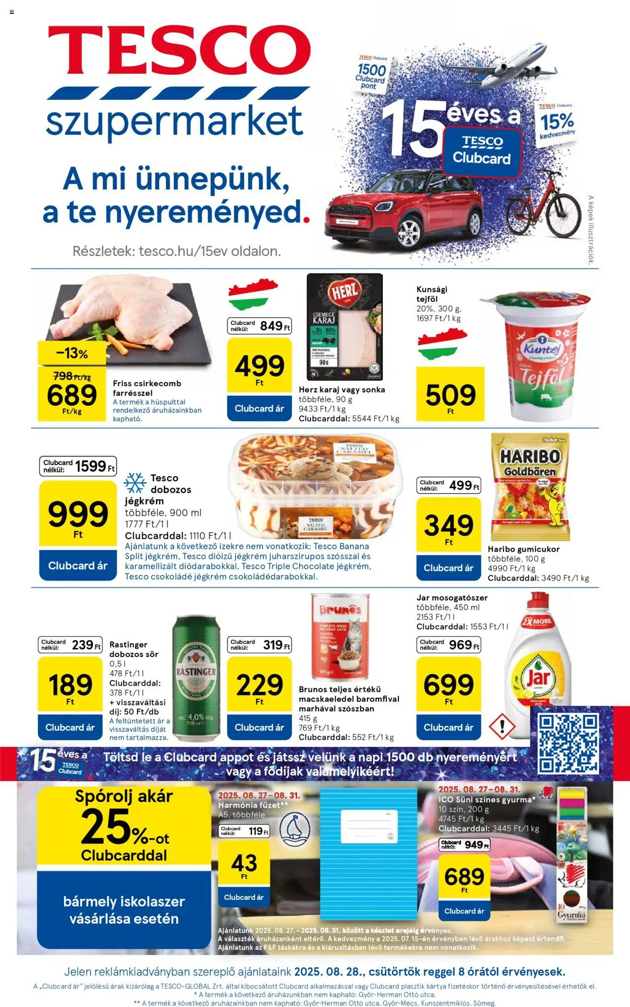 Tesco akciós ujság - amely érvényes a következő dátumtól: 28.08.2025 | Oldal: 1 | Termékek: Jar mosogatószer, Gyurma, Gumicukor, Dobozos sör