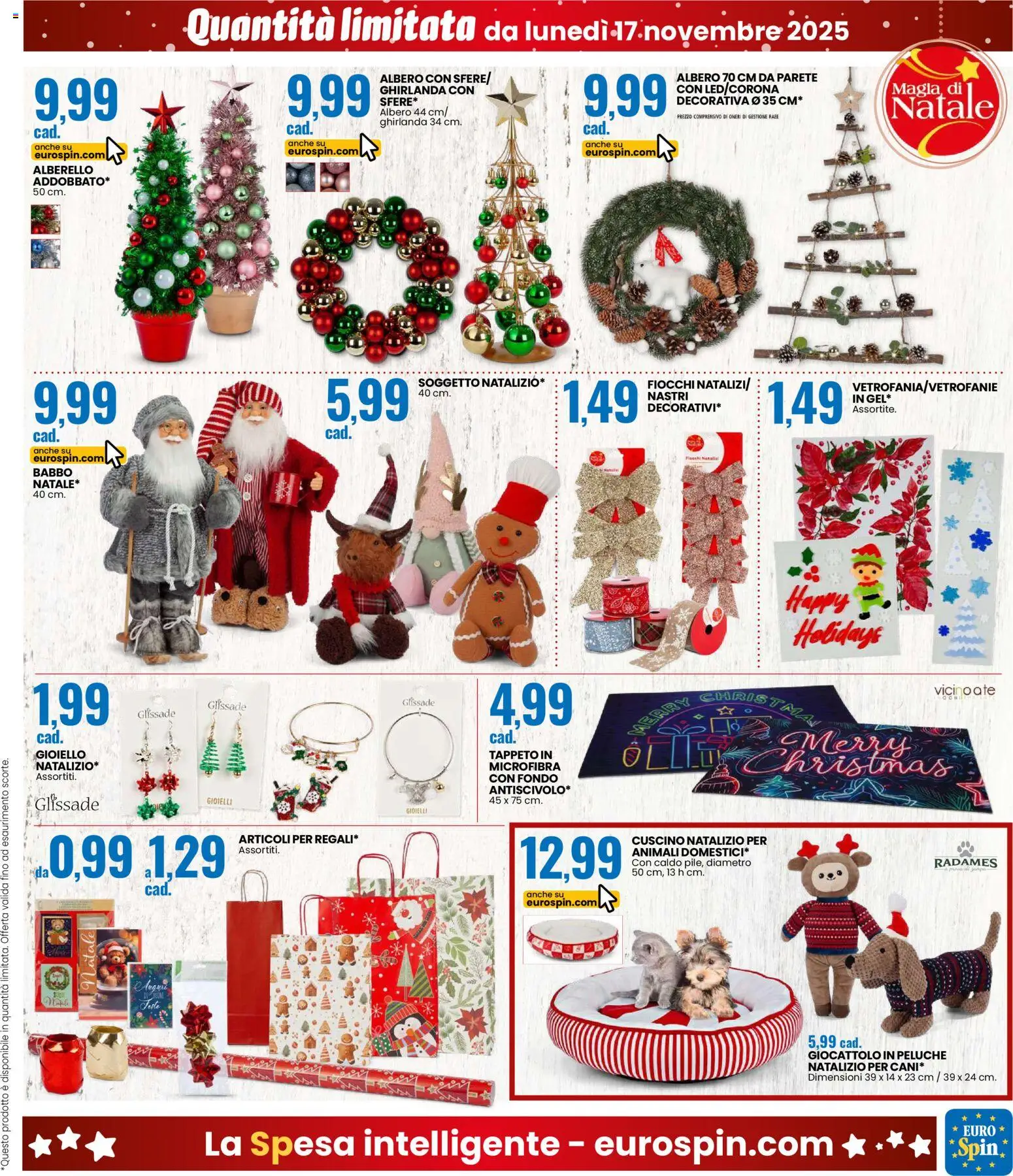 Volantino Eurospin del 17.11.2025 | Pagina: 13 | Prodotti: Peluche, Fiocchi, Cuscino, Tappeto