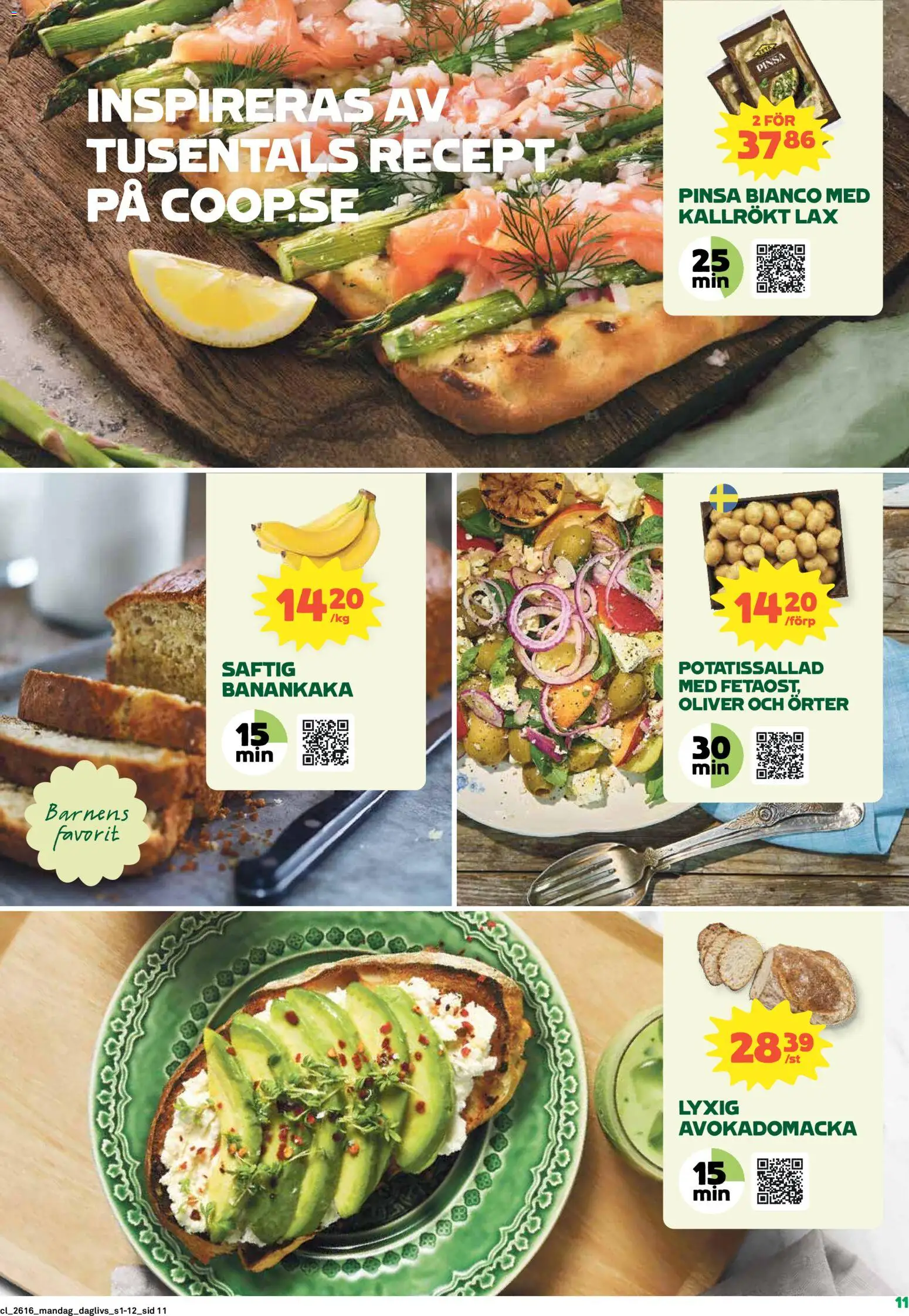 Coop Daglivs reklamblad aktuell från 13.04.2026 | Sida: 11 | Produkter: Oliver, Potatissallad, Fetaost, Lax