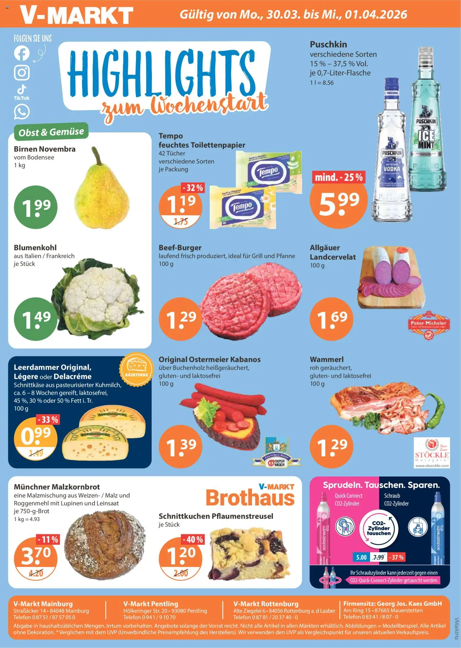 V-Markt Angebote – gültig ab 26.03.2026 | Seite: 28 | Produkte: Grill, Leerdammer, Obst, Toilettenpapier